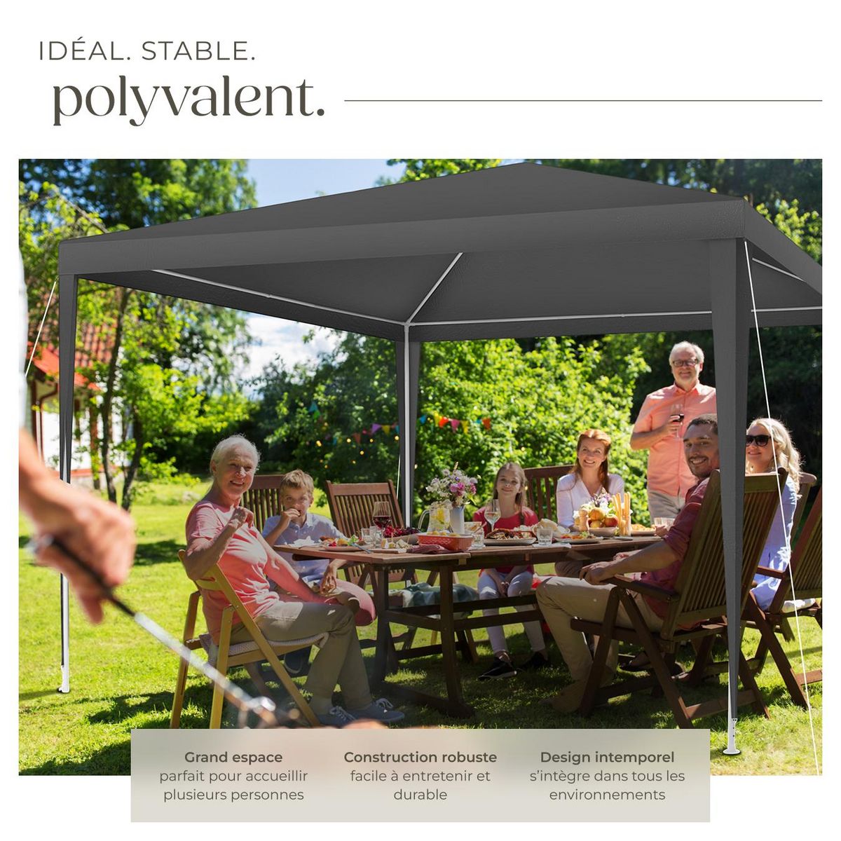 tectake Pavillon 3 x 3 m avec système d'emboîtement gris