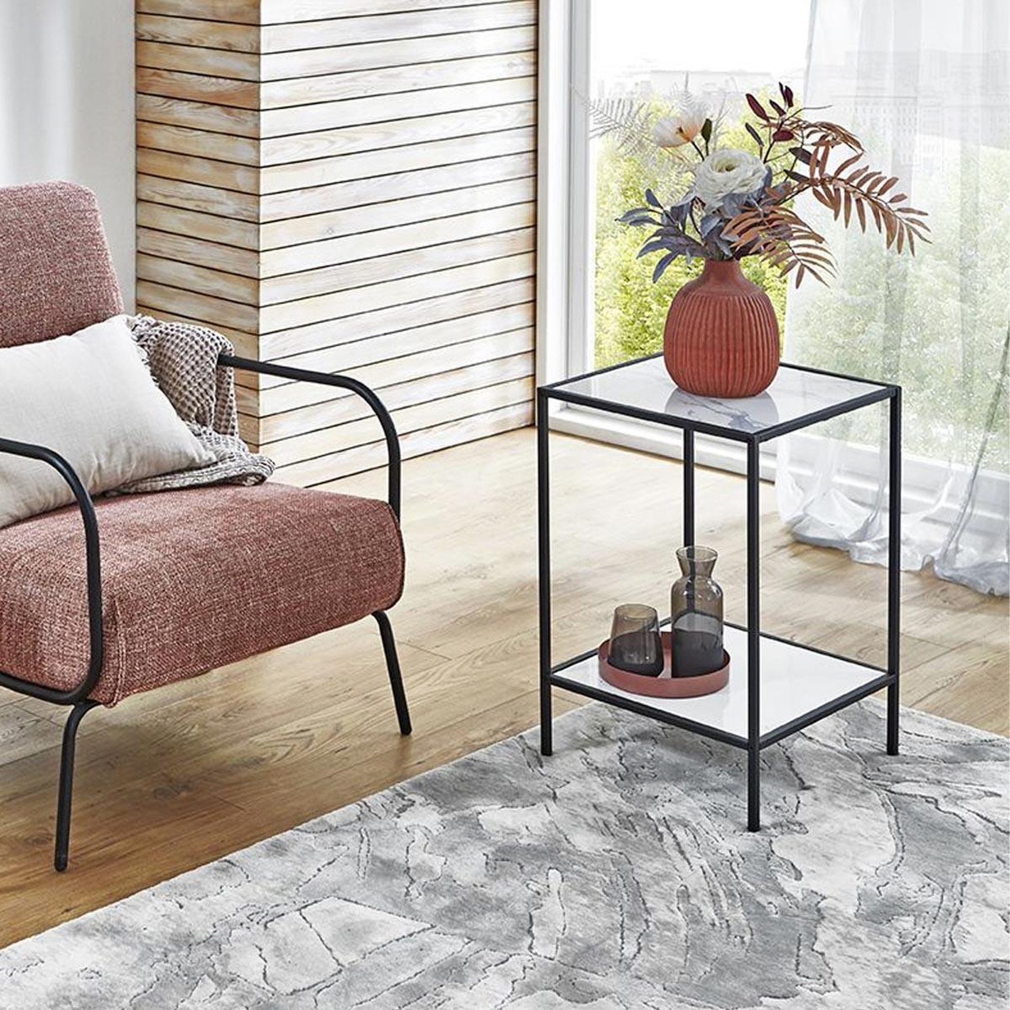Voir la diapositive 3 : Paris Prix Table d'appoint effet marbre  julia  60cm blanc