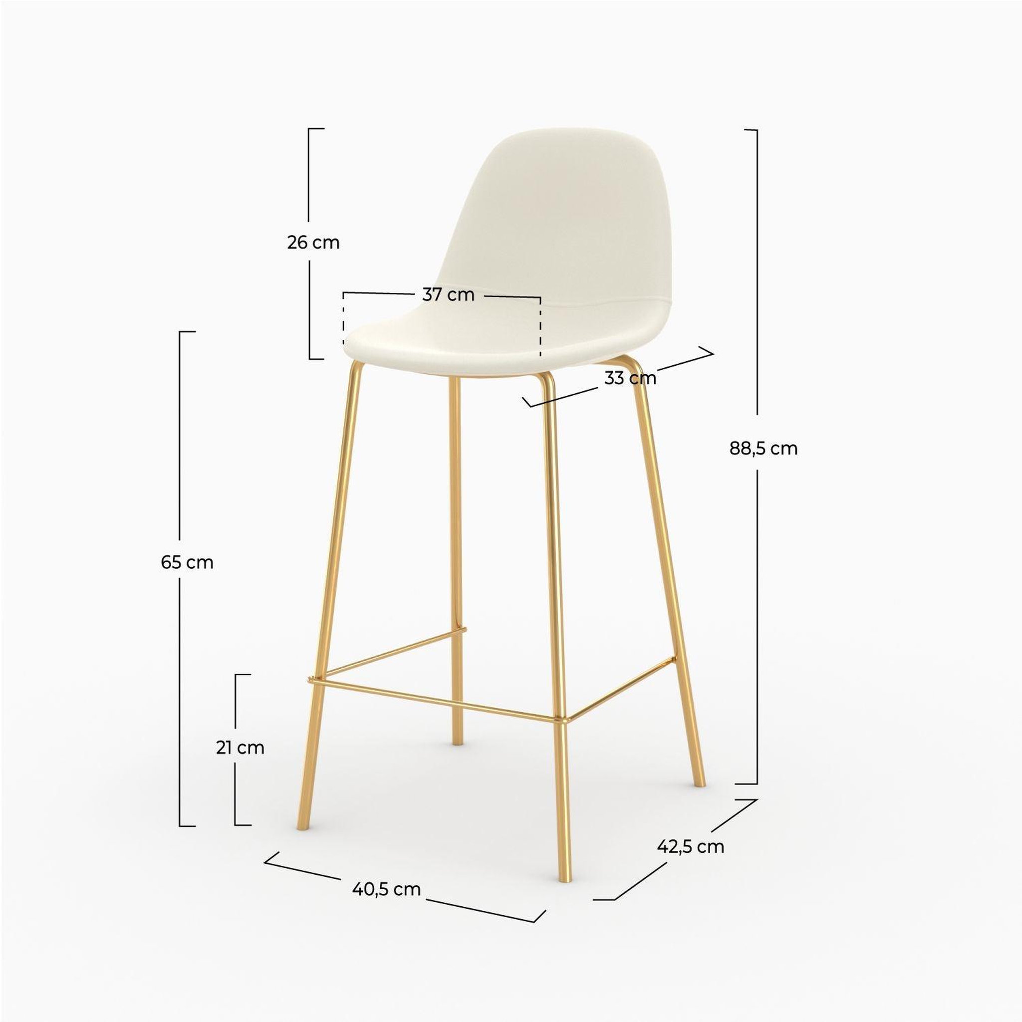 Voir la diapositive 4 : MAISON PAVANE Chaise pour îlot central en cuir synthétique blanc 65 cm, pieds dorés-henrik