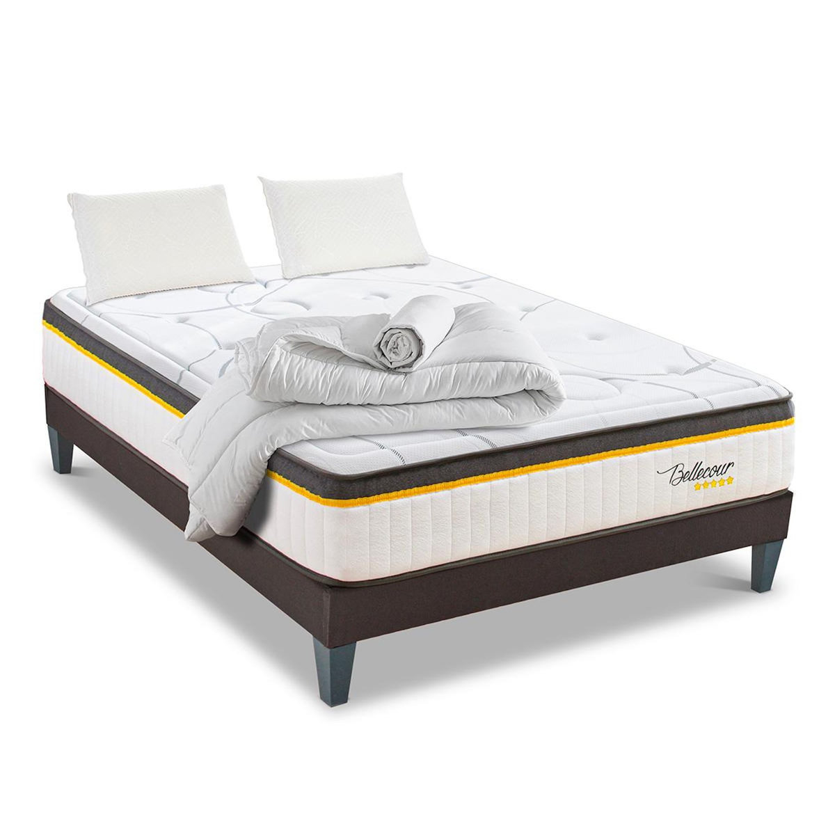 BELLECOUR BELLECOUR LITERIE | Pack Prêt à dormir BELLECOUR 3.0 | Matelas Ressorts ensachés + Sommier + Accessoires