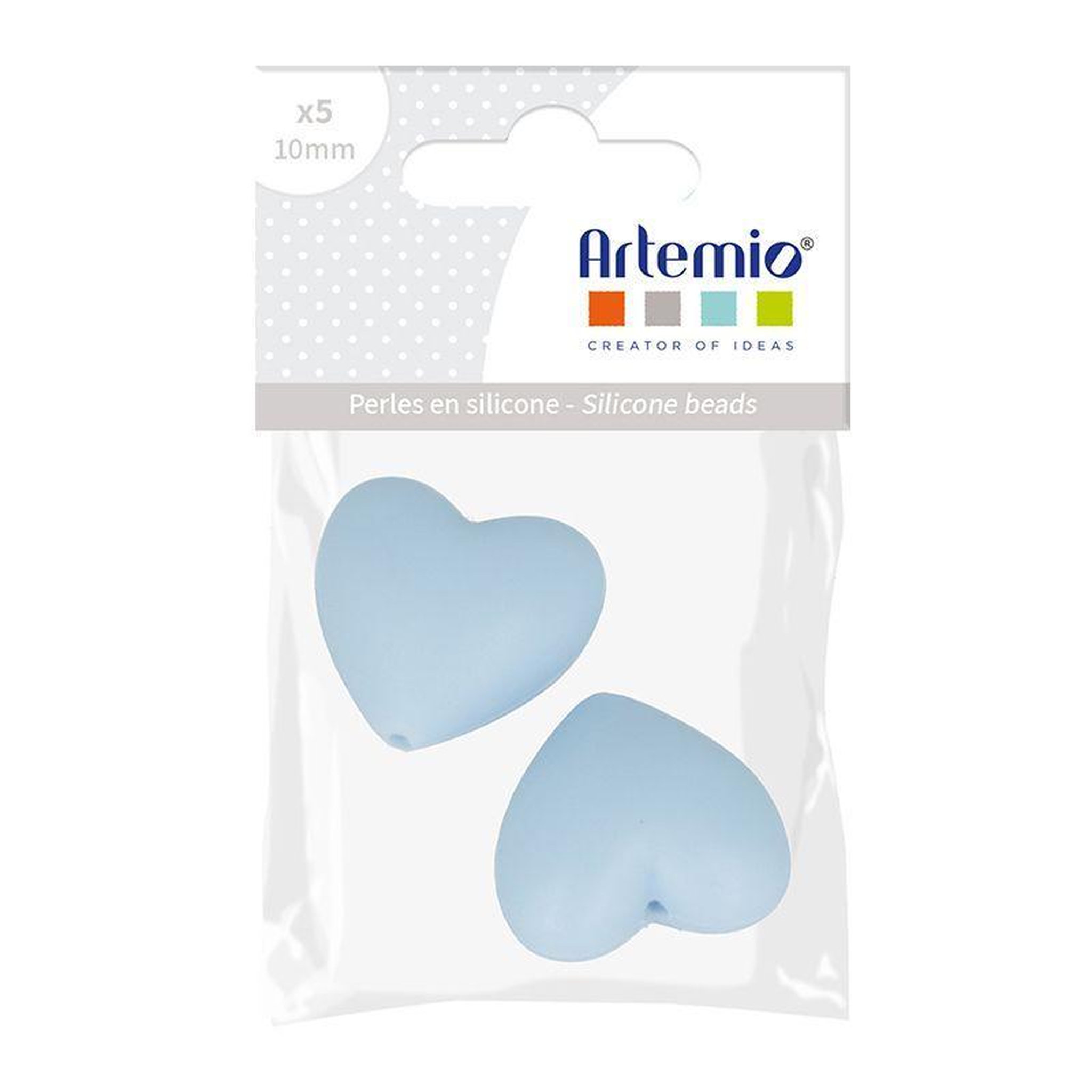 Voir la diapositive 2 : Artemio 2 perles silicone coeur - 29 x 19 x 12 mm - bleu pastel