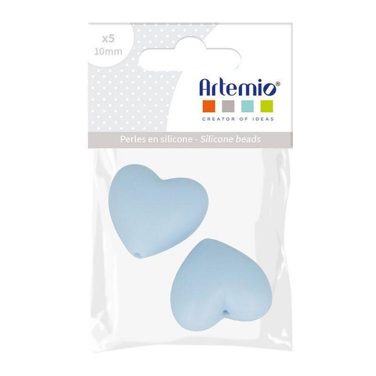 Artemio 2 perles silicone coeur - 29 x 19 x 12 mm - bleu pastel