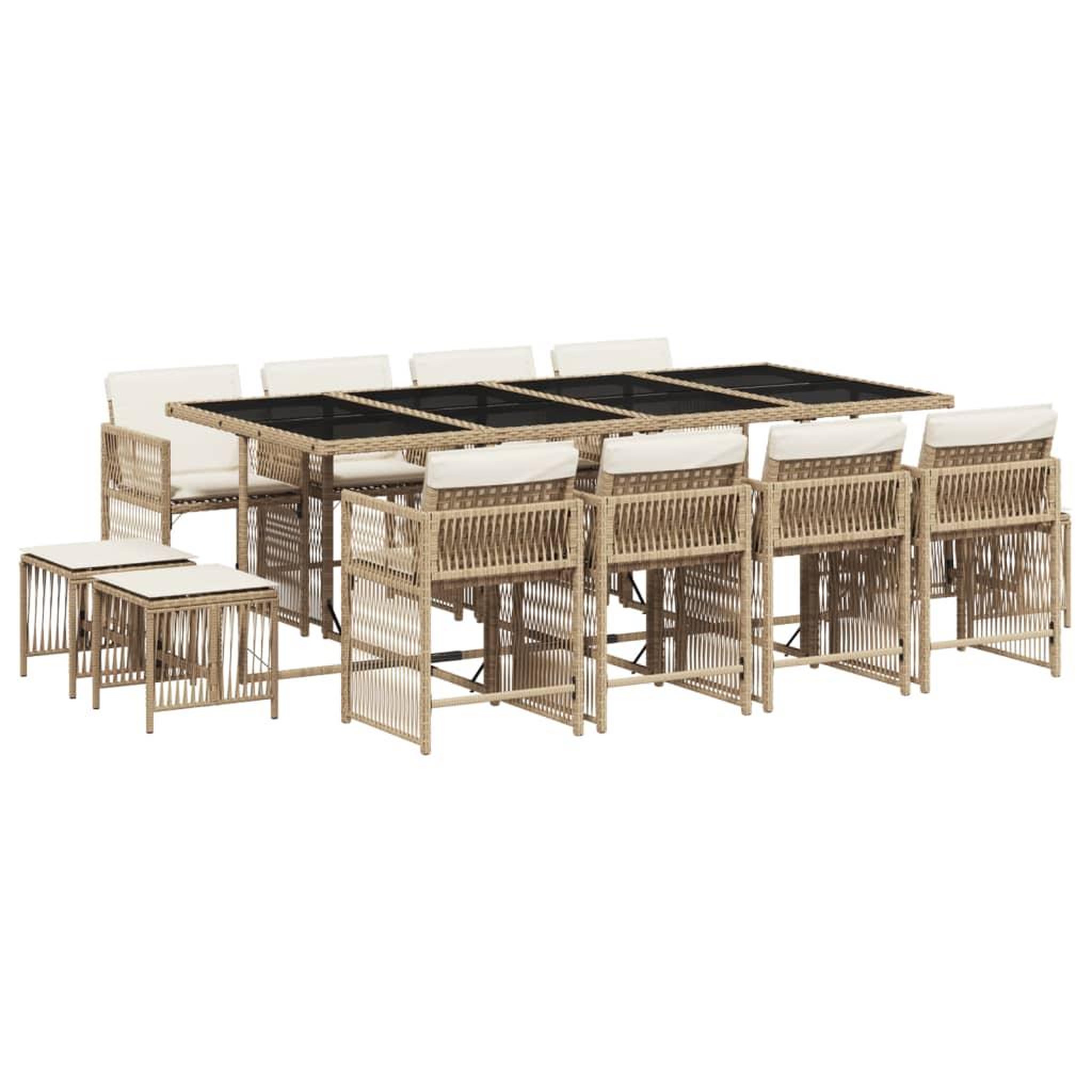 Voir la diapositive 2 : VIDAXL Ensemble a manger de jardin et coussins 13 pcs beige