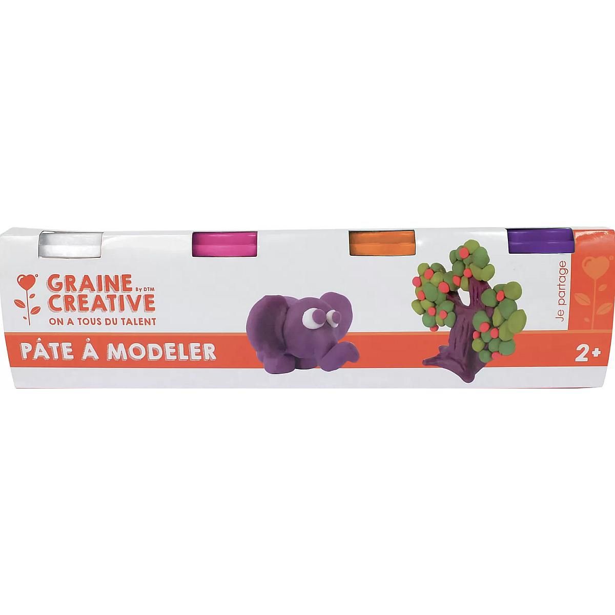 Graine créative Set de 4 pates a modeler blanc rose orange violet