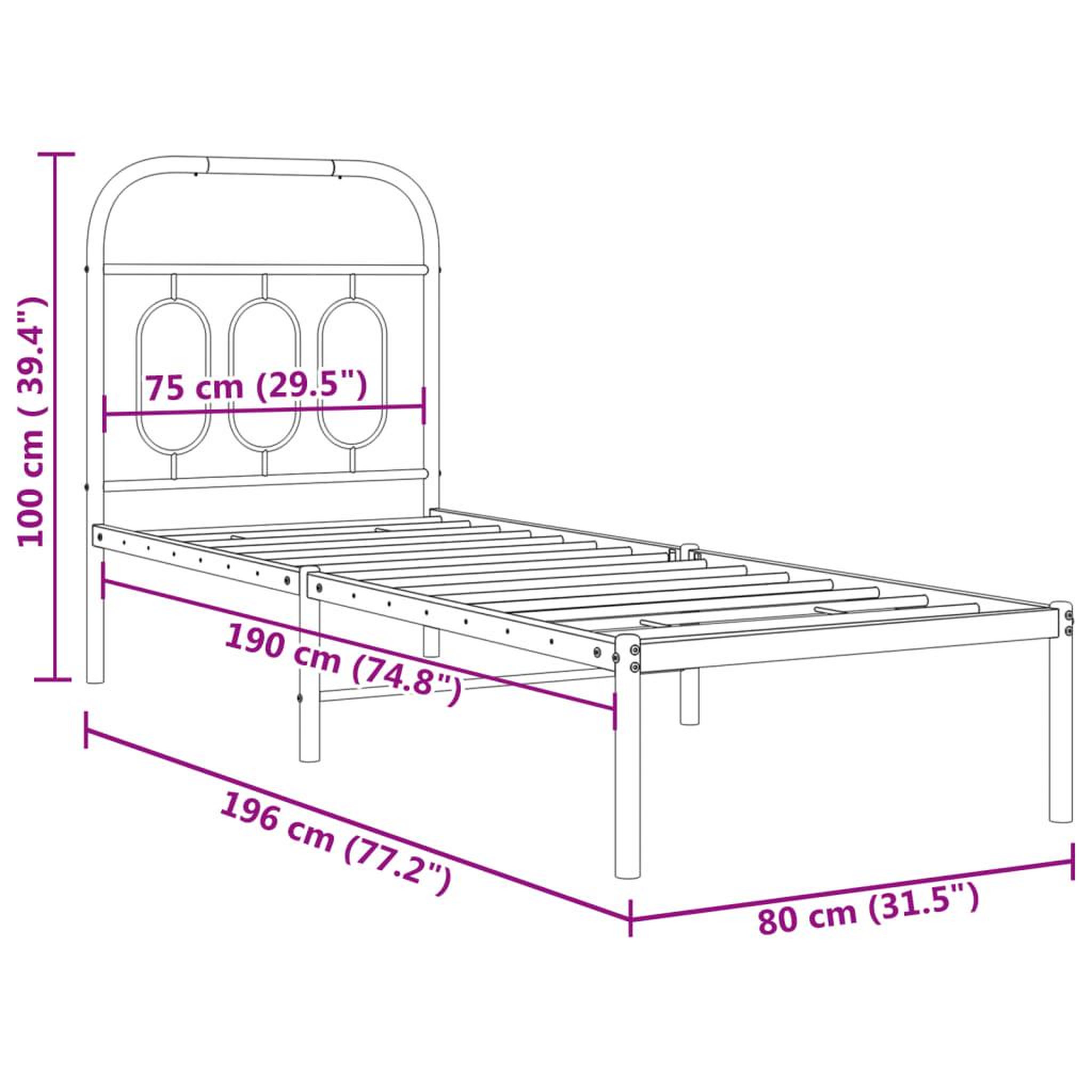 Voir la diapositive 6 : VIDAXL Cadre de lit metal sans matelas avec tete de lit blanc 75x190cm
