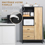Voir la diapositive 4 : HOMCOM Buffet haut multi-rangement une porte 3 étagères 2 tiroirs 2 niches piètement acier noir aspect chêne clair