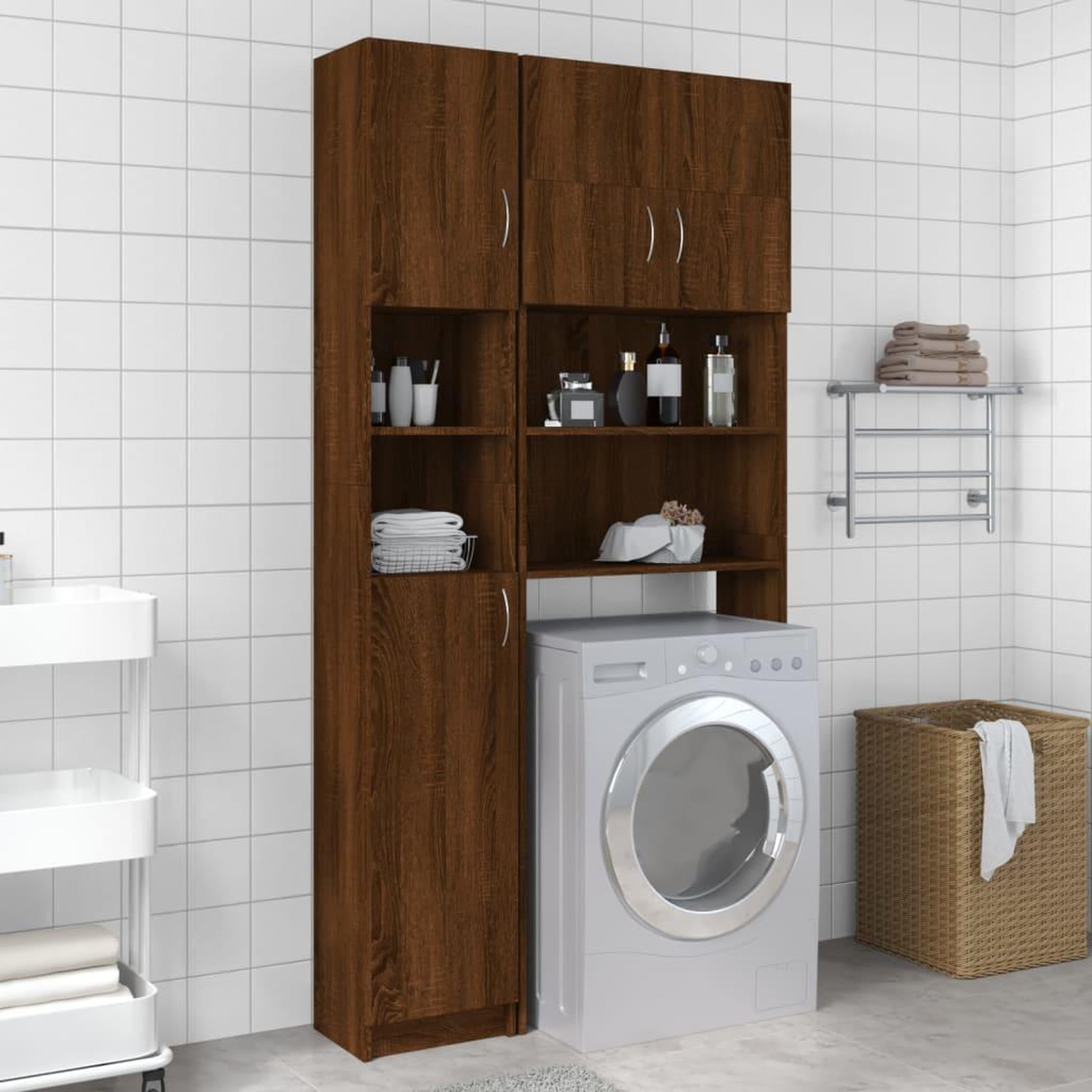 Voir la diapositive 1 : VIDAXL Armoire de bain Chene marron 32x25,5x190 cm Bois d'ingenierie