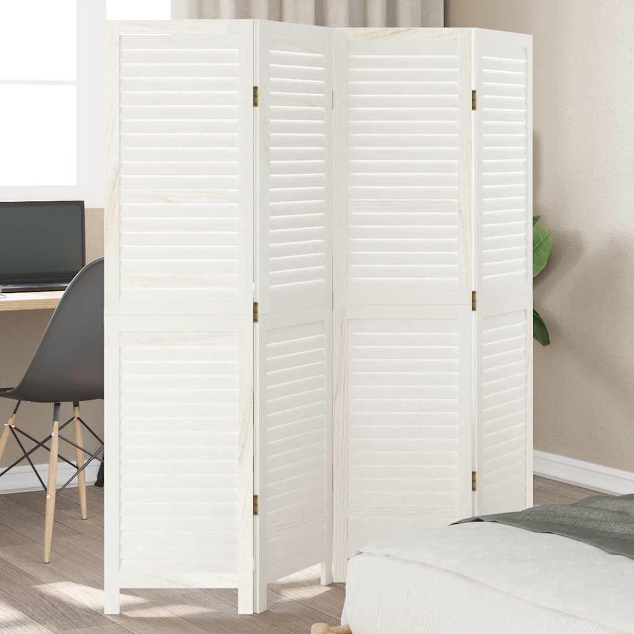 VIDAXL Cloison de separation 4 panneaux blanc bois de paulownia massif