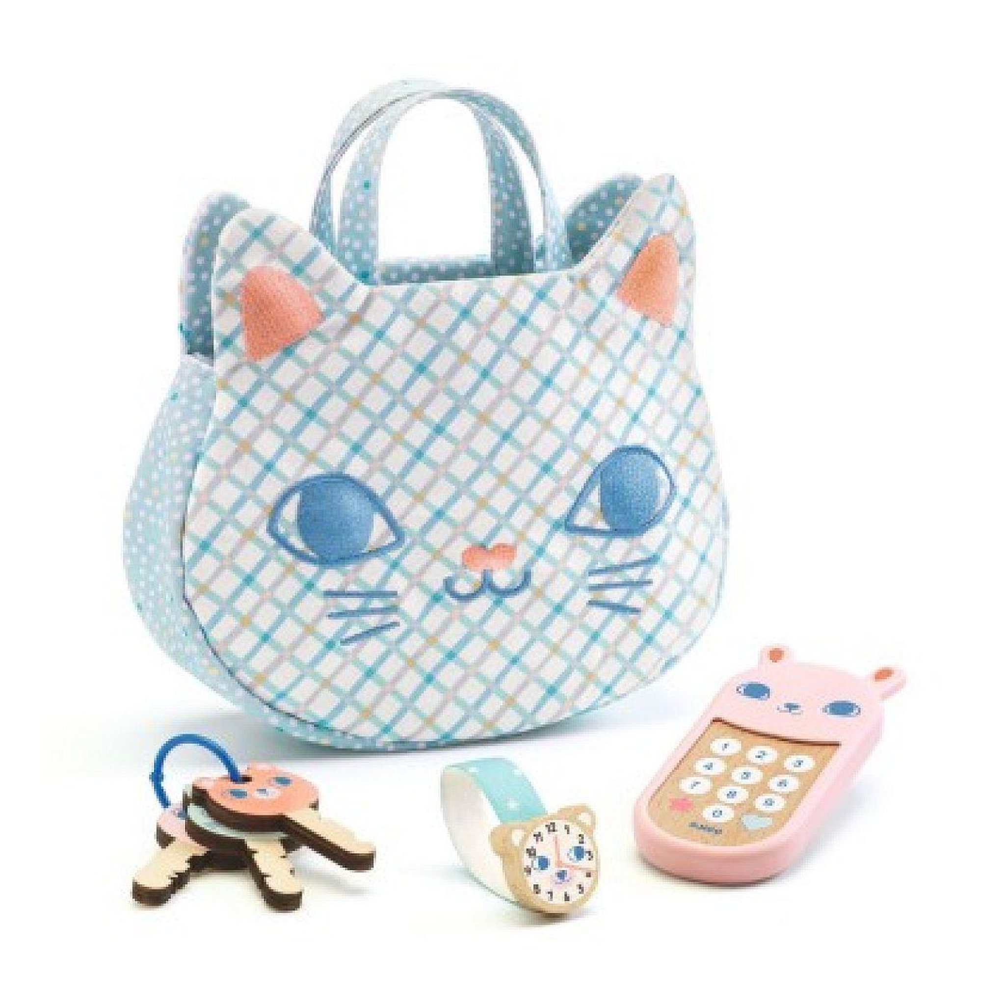 Djeco Sac à main Petit chat avec accessoires en bois