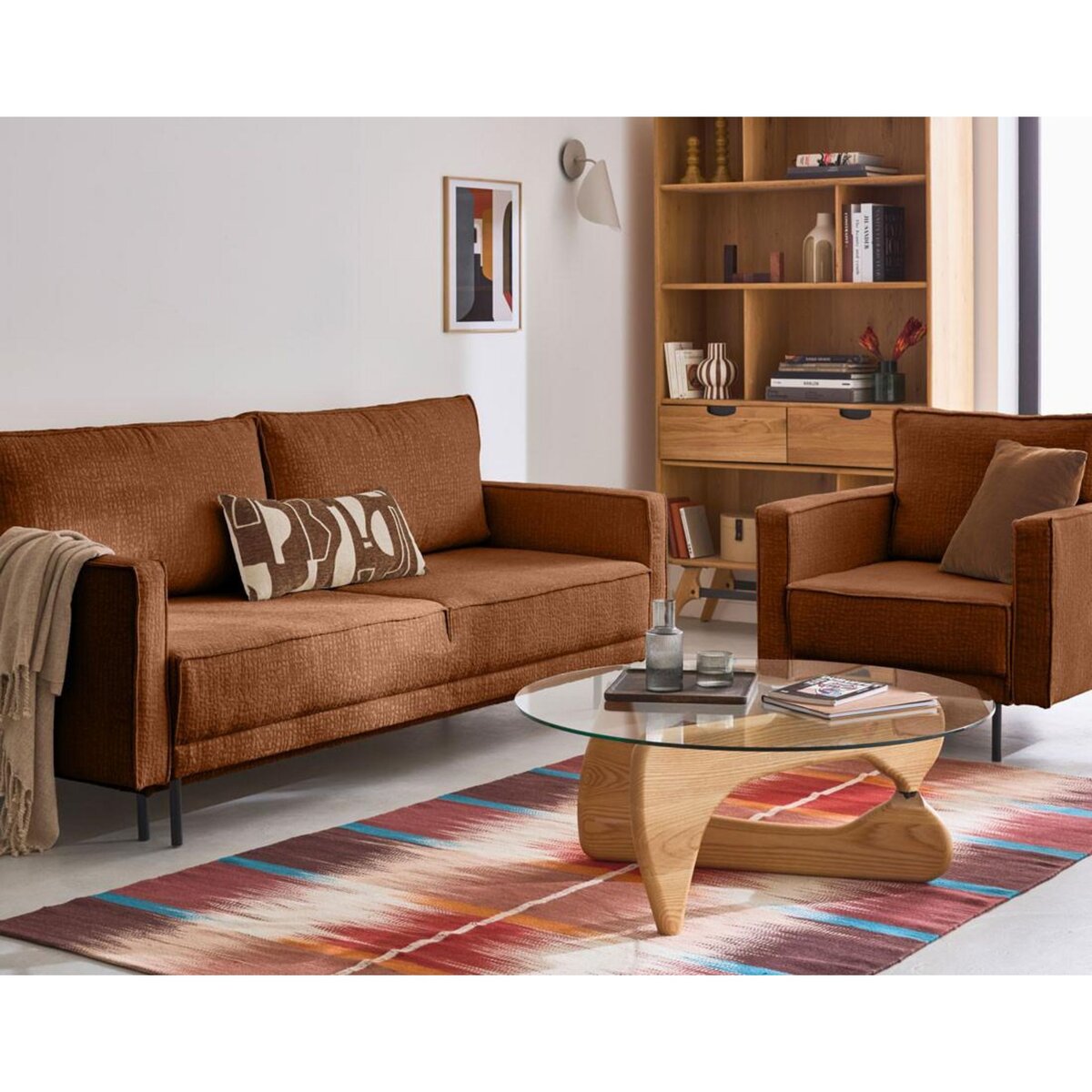 LISA DESIGN Charlie - canapé droit 3 places - convertible avec coffre - en tissu velours relief