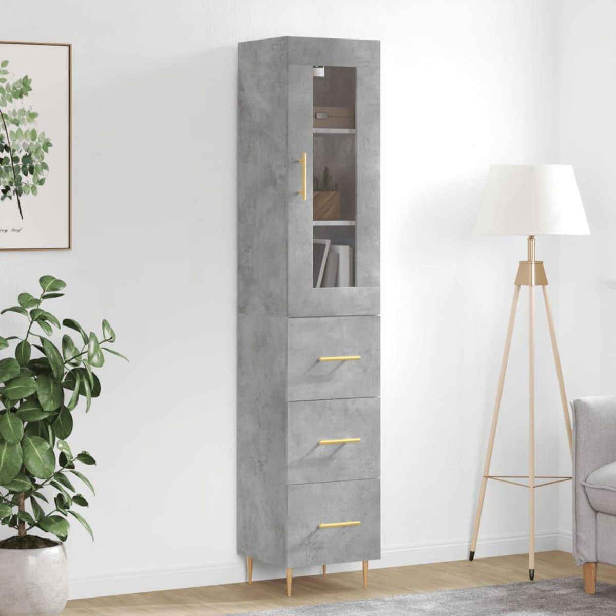 VIDAXL Buffet haut Gris beton 34,5x34x180 cm Bois d'ingenierie