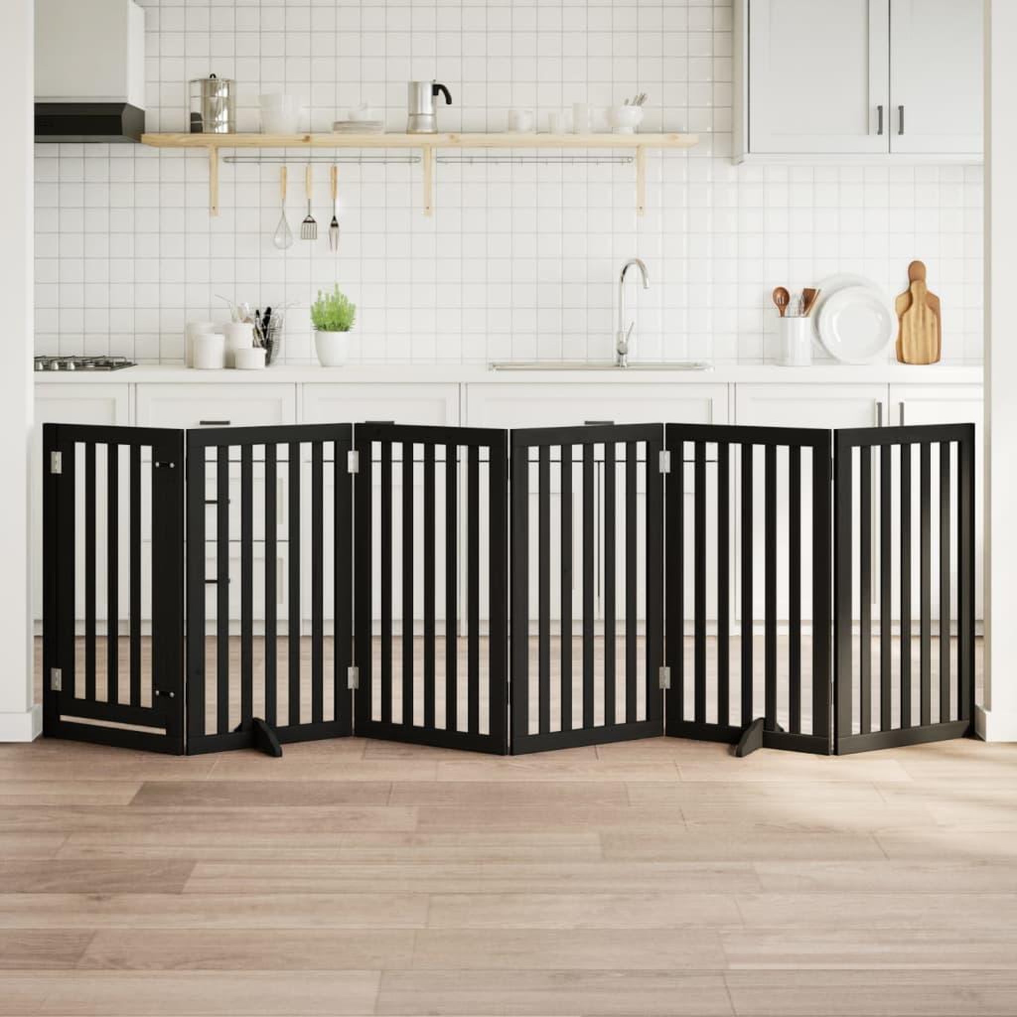 VIDAXL Barriere pour chiens et porte 6 panneaux noir bois de peuplier