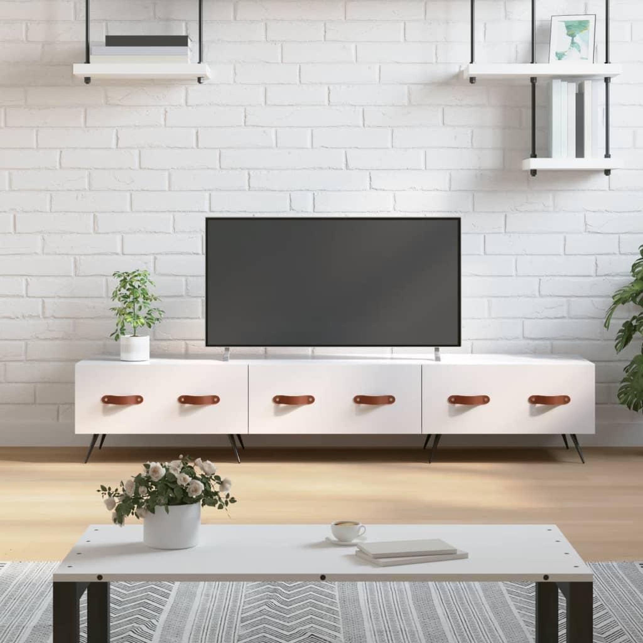 VIDAXL Meuble TV blanc brillant 150x36x30 cm bois d'ingenierie