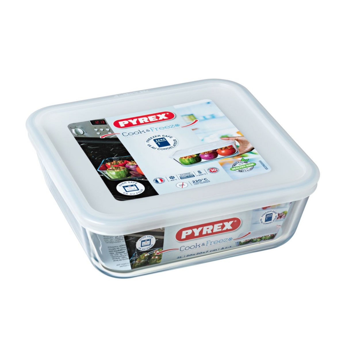 PYREX Boîte en verre carrée 20cm COOK AND FREEZE