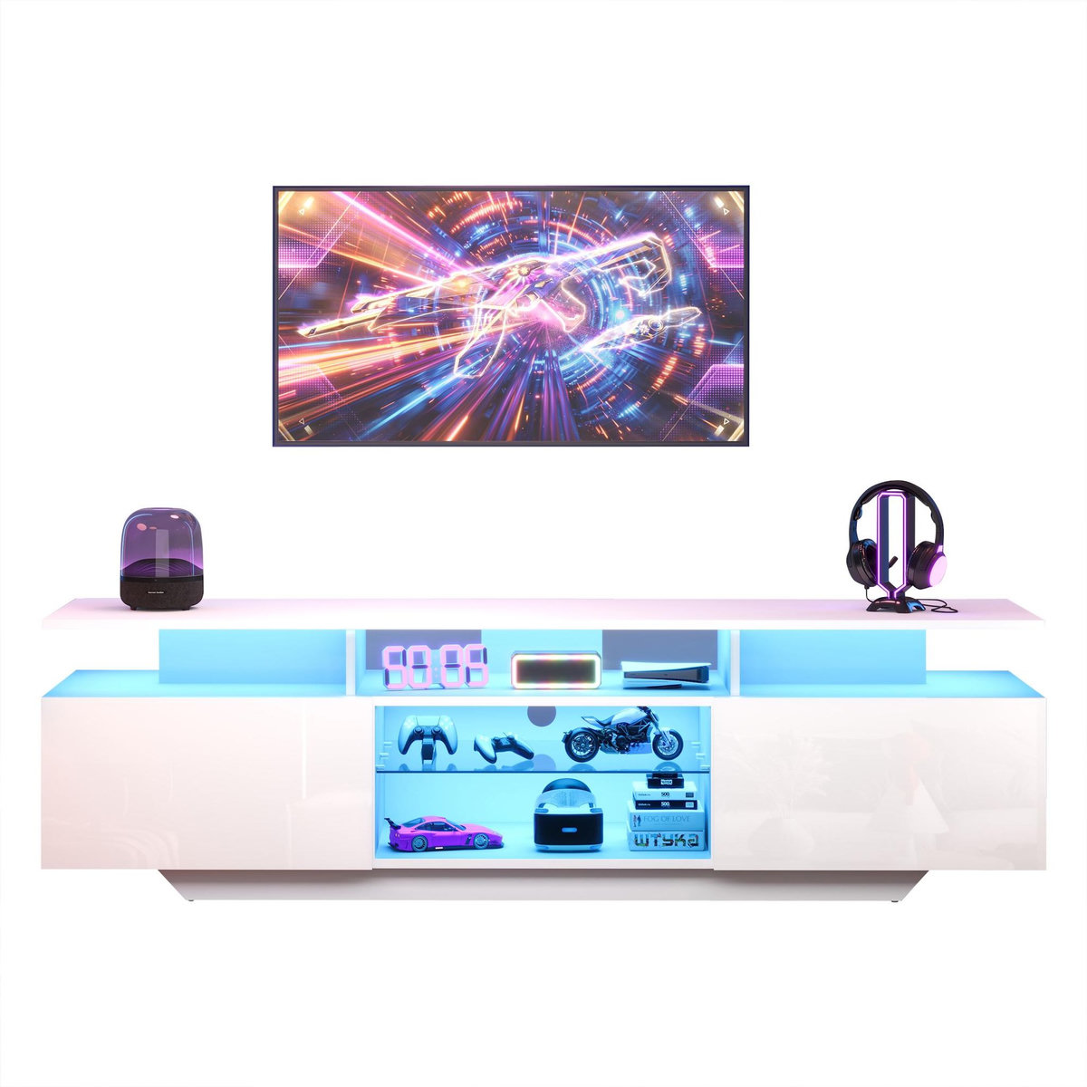 MERAX Meuble tv blanc 160 cm led mdf