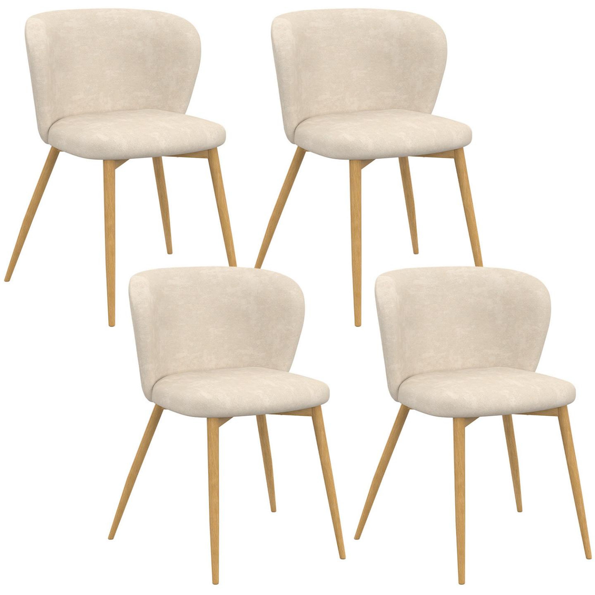 ID MARKET Lot de 4 chaises paulie en tissu chenille beige et pieds effet bois pour salle à manger
