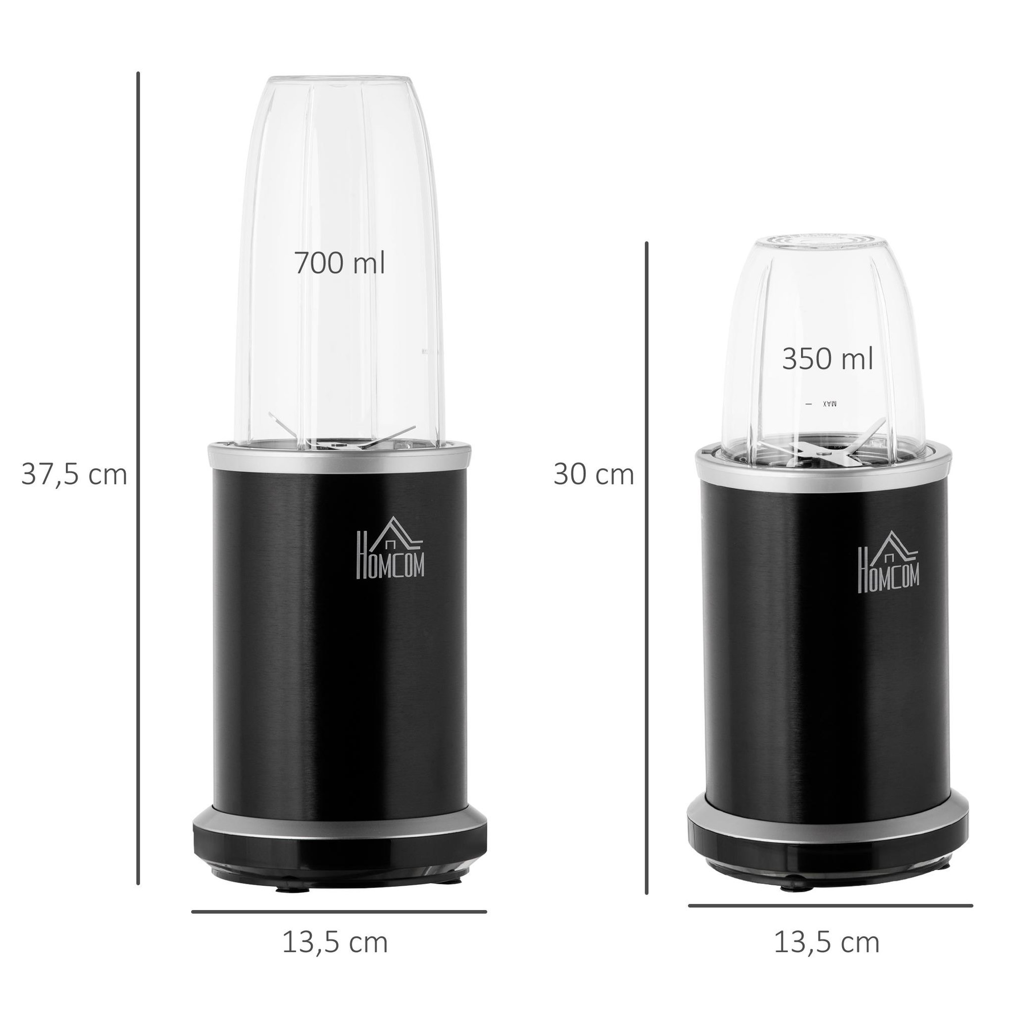 Voir la diapositive 3 : HOMCOM Blender 1000 W - 4 modes - 2 bols 700 ml et 350 ml - système verrouillage sécurité - nettoyage facile - alu. tritan noir