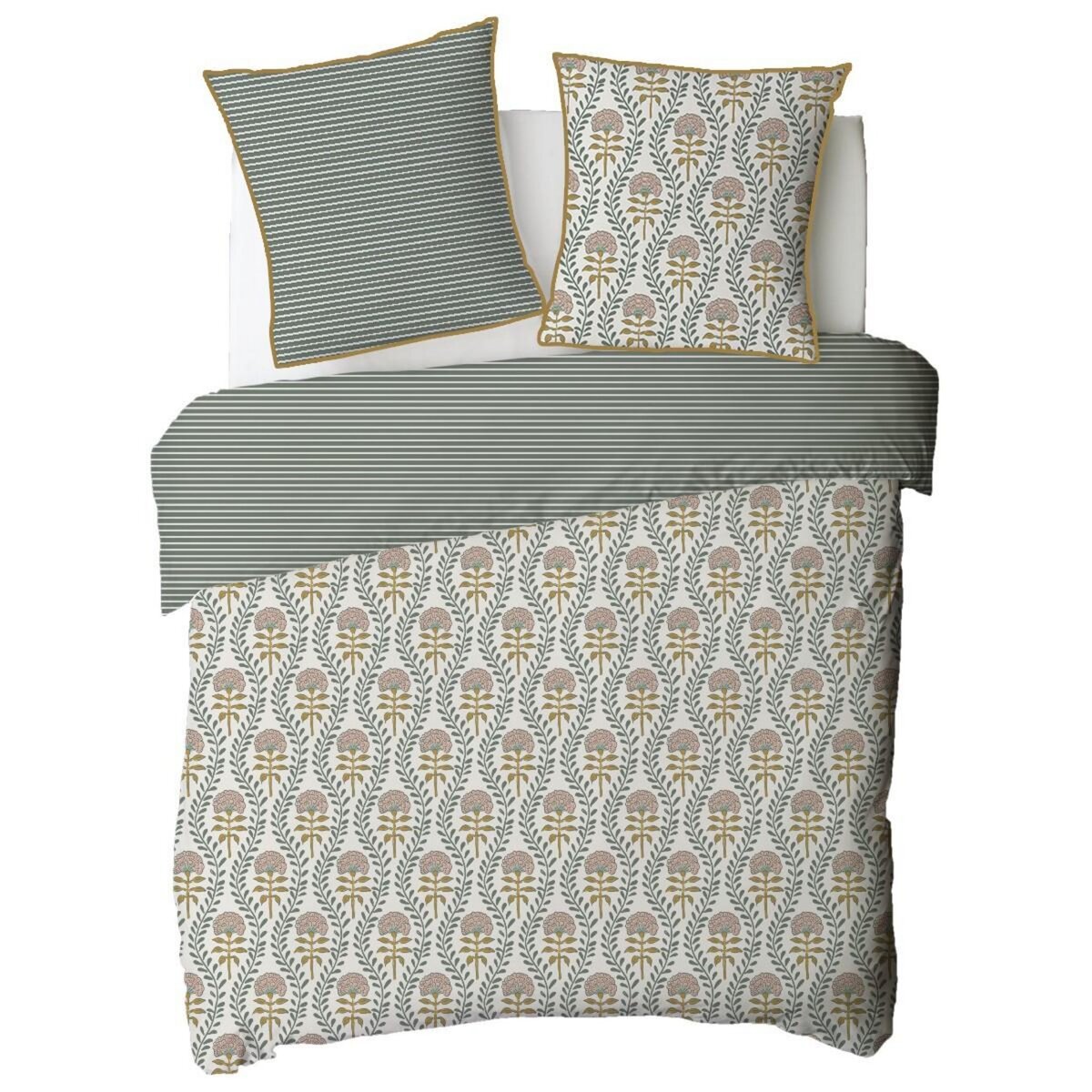 FUTURE HOME Parure de lit 2 personnes floral charme rayé