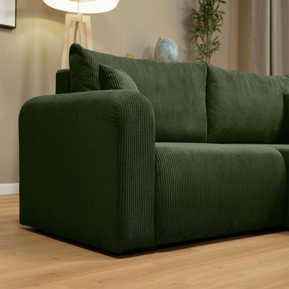 BEST MOBILIER Naomi - canapé d'angle réversible 4 places convertible avec coffre en velours côtelé