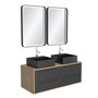 Aurlane Meuble de salle de bain - 120x45 + 2 Miroirs LED 80x45 + 2 vasques carrées noire mat - UBY 120