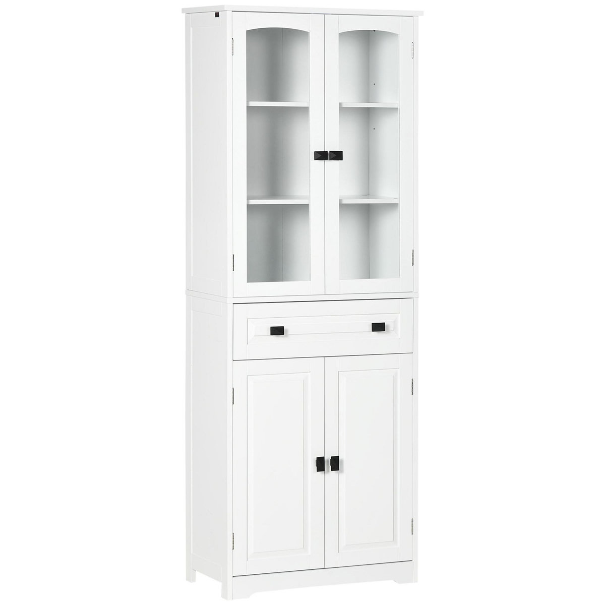 HOMCOM Armoire de cuisine buffet haut 4 portes 3 étagères tiroir verre trempé panneaux MDF blanc