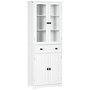 Voir la diapositive 1 : HOMCOM Armoire de cuisine buffet haut 4 portes 3 étagères tiroir verre trempé panneaux MDF blanc