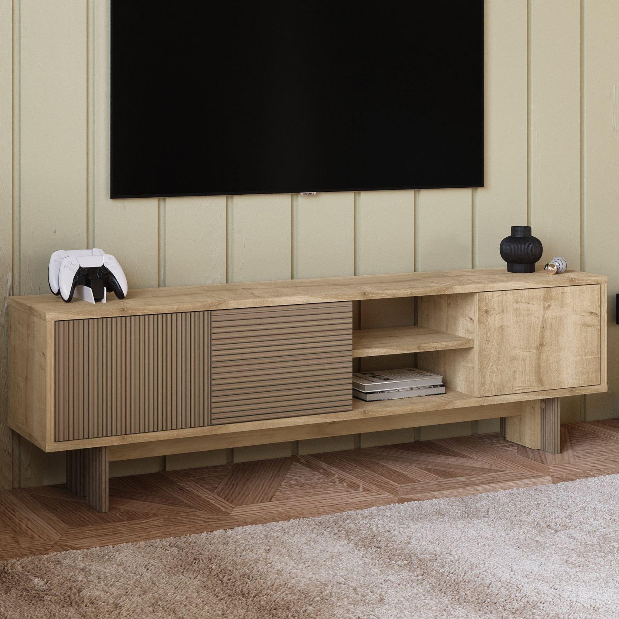 Voir la diapositive 3 : Habitat et Jardin Meuble tv en bois  ravello  - 150 x 30 x 45 cm - beige