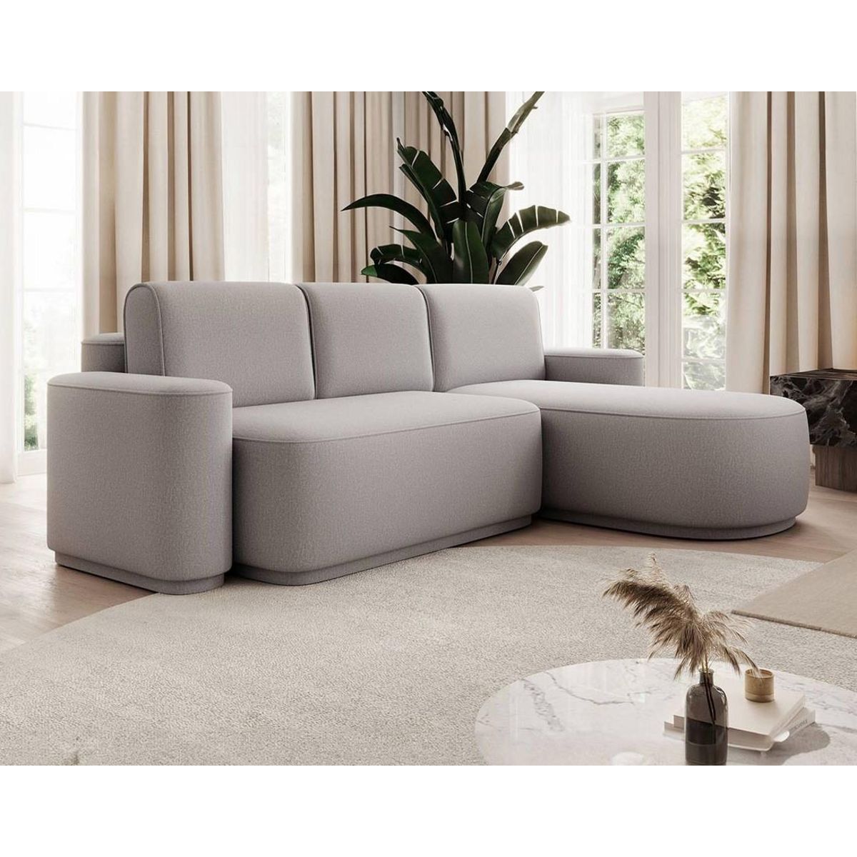 BEST MOBILIER Sam - canapé d'angle droit 4 places convertible avec coffre en tissu