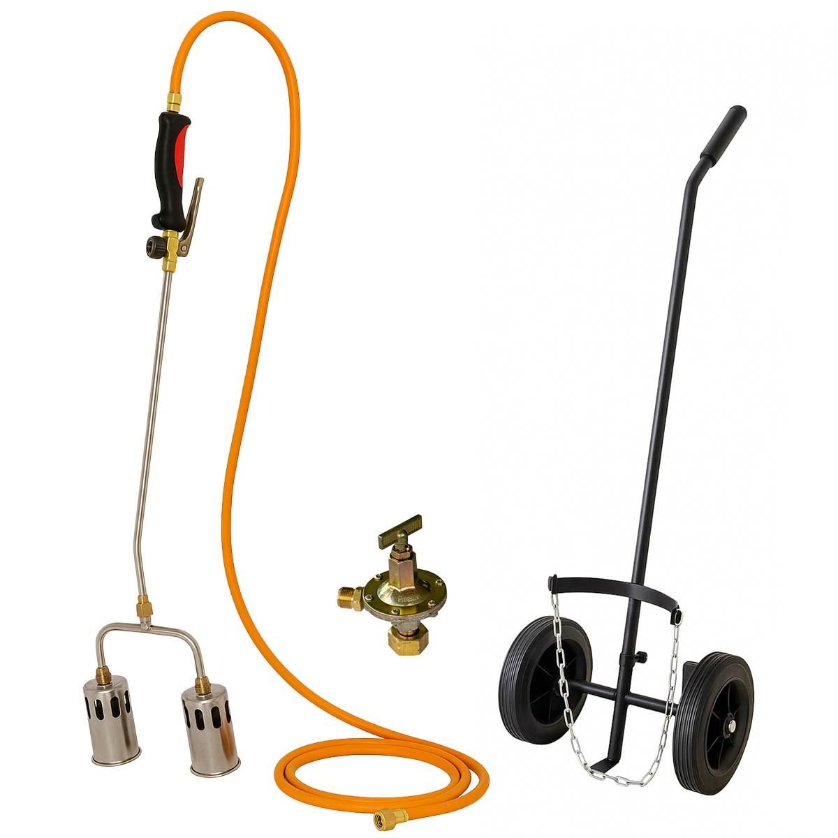 INTEC Désherbeur thermique Pro 2 Bruleurs Ø 60 mm Turbo Tuyau 5m Détendeur gaz 4.0 bar Allume gaz Chariot INTEC