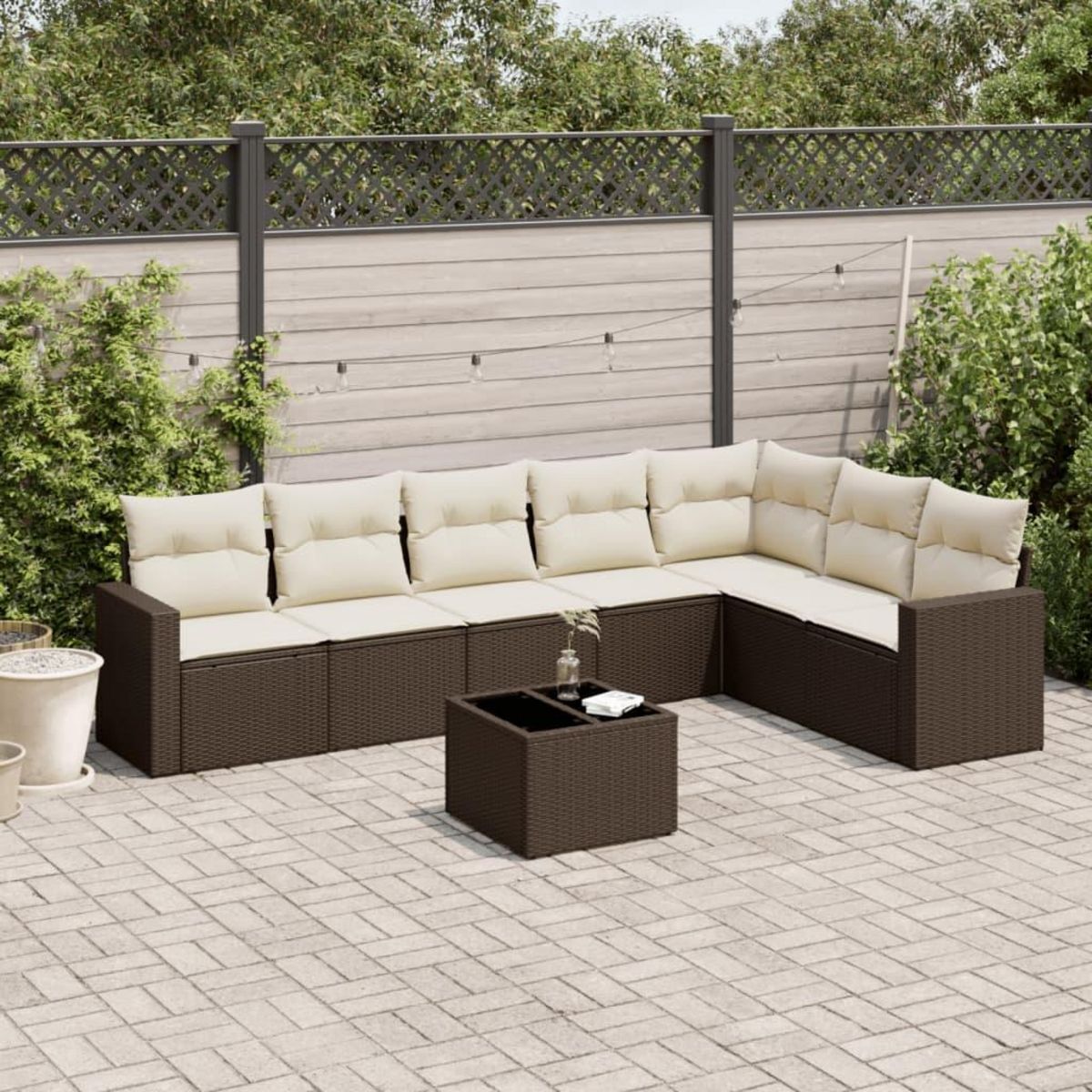 VIDAXL Salon de jardin 8 pcs avec coussins marron resine tressee