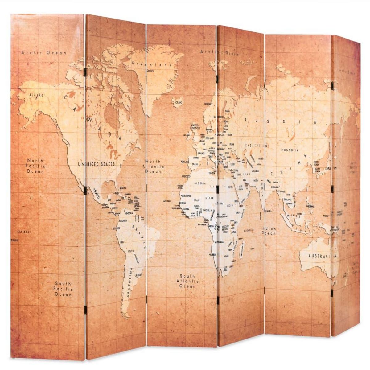 VIDAXL Cloison de separation pliable 228 x 170 cm Carte du monde Jaune