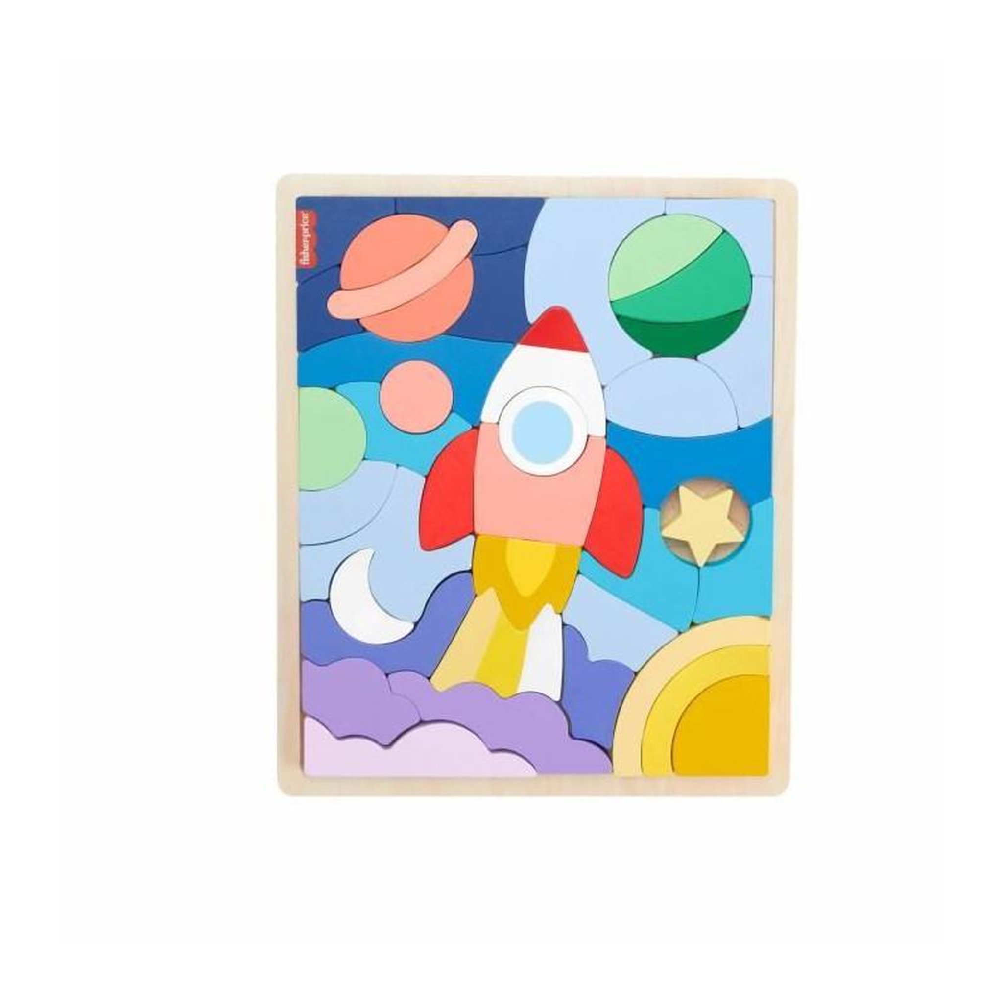 Voir la diapositive 3 : FISHER PRICE Puzzle 42 pièces bois L’Espace – Puzzle éducatif enfant – Fisher-Price – HXY42