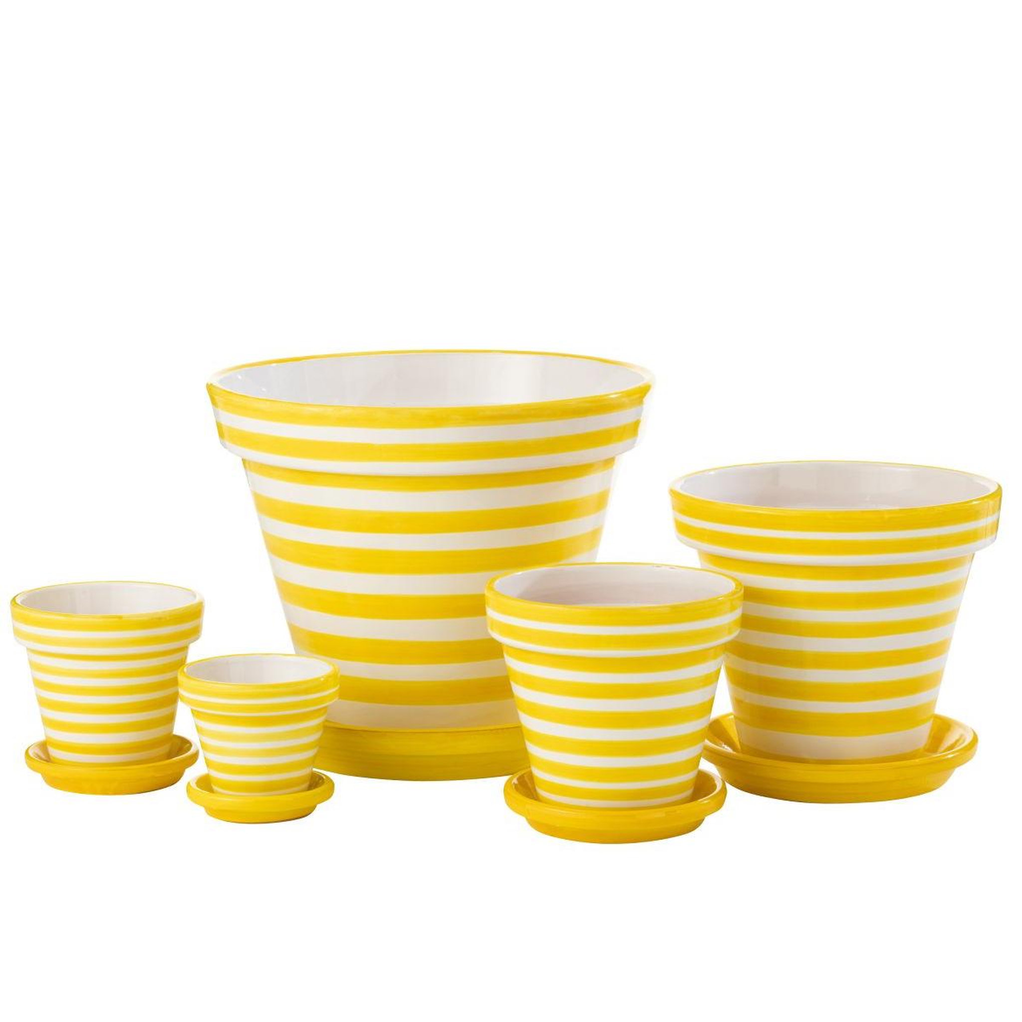 Voir la diapositive 3 : J-LINE Pot avec soucoupe en céramique  granada rayure  27cm jaune