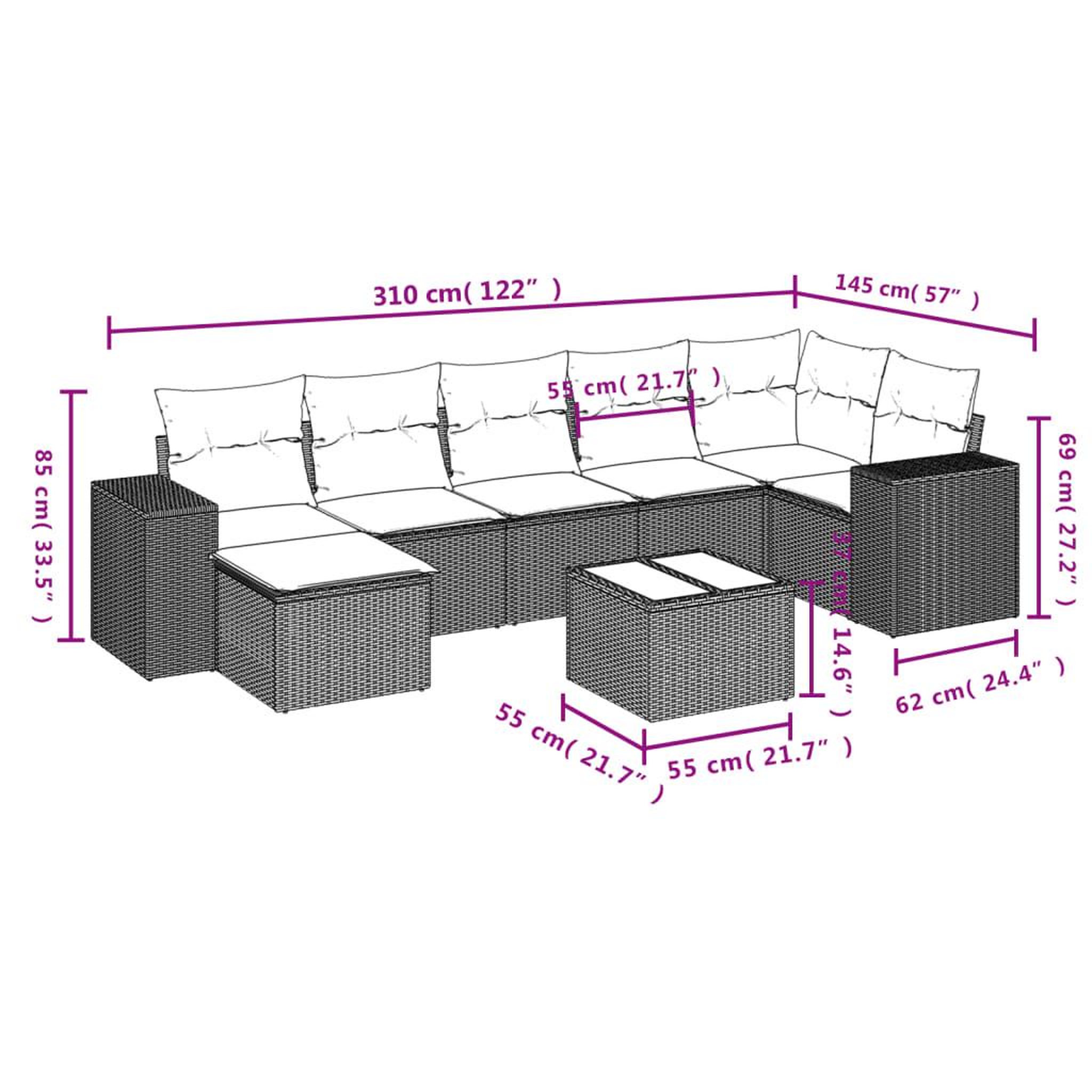 Voir la diapositive 4 : VIDAXL Salon de jardin 8 pcs avec coussins gris resine tressee