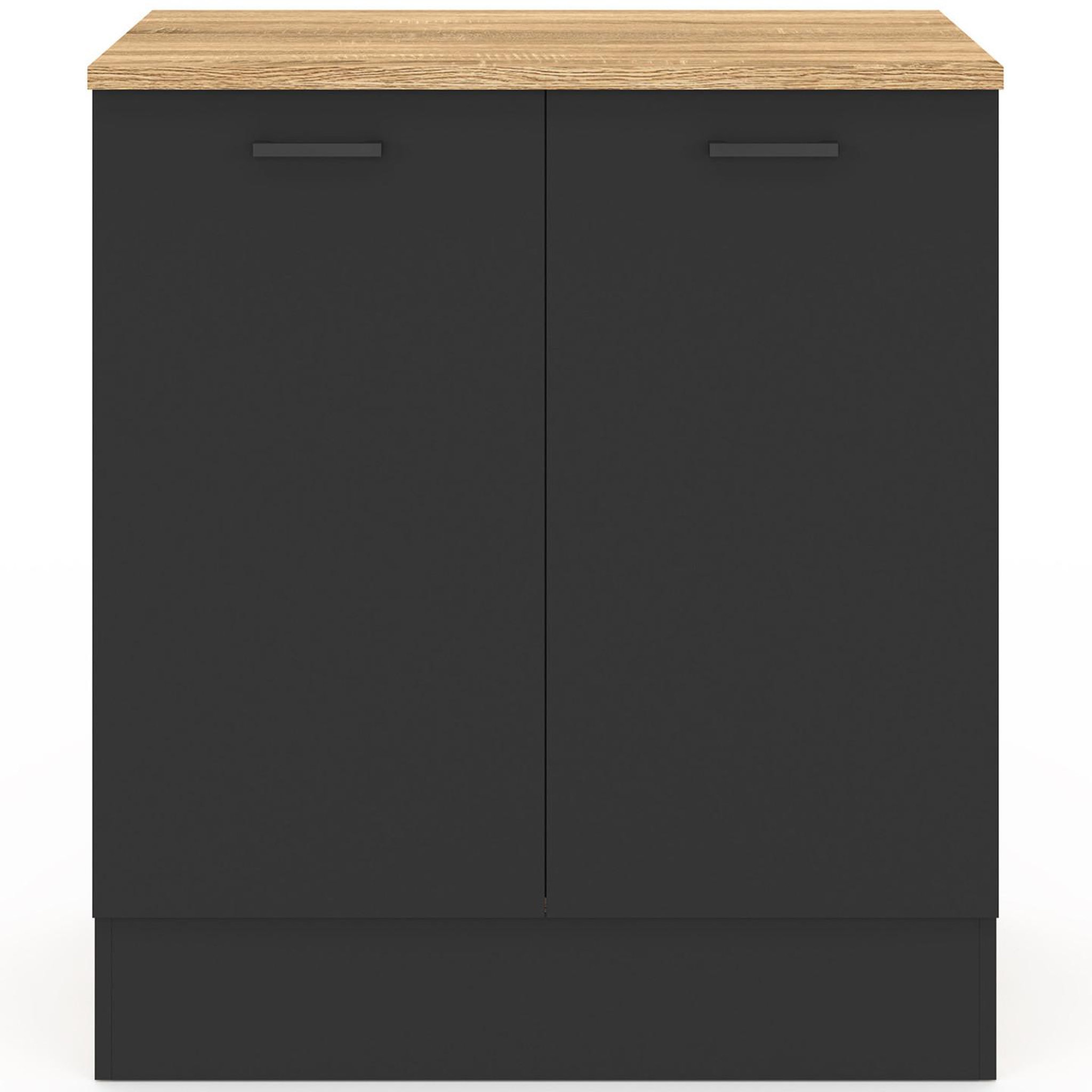 Voir la diapositive 3 : ID MARKET Meuble bas de cuisine 80 cm stil appoint 2 portes bois et noir
