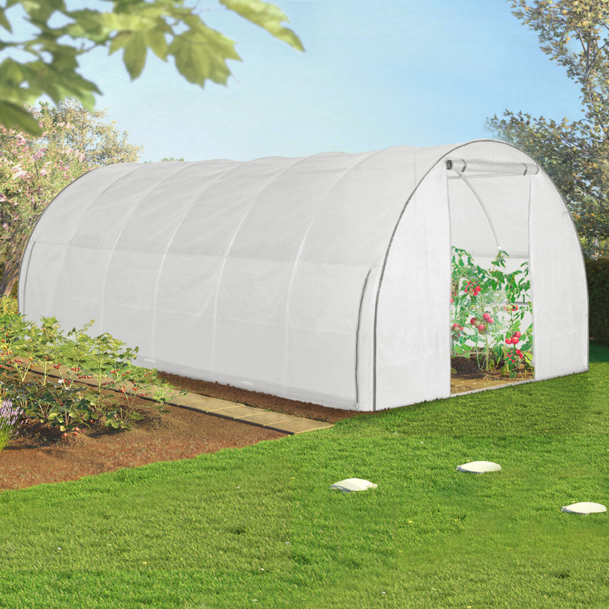 ID MARKET Serre tunnel de jardin 18M² blanche relevable avec moustiquaire