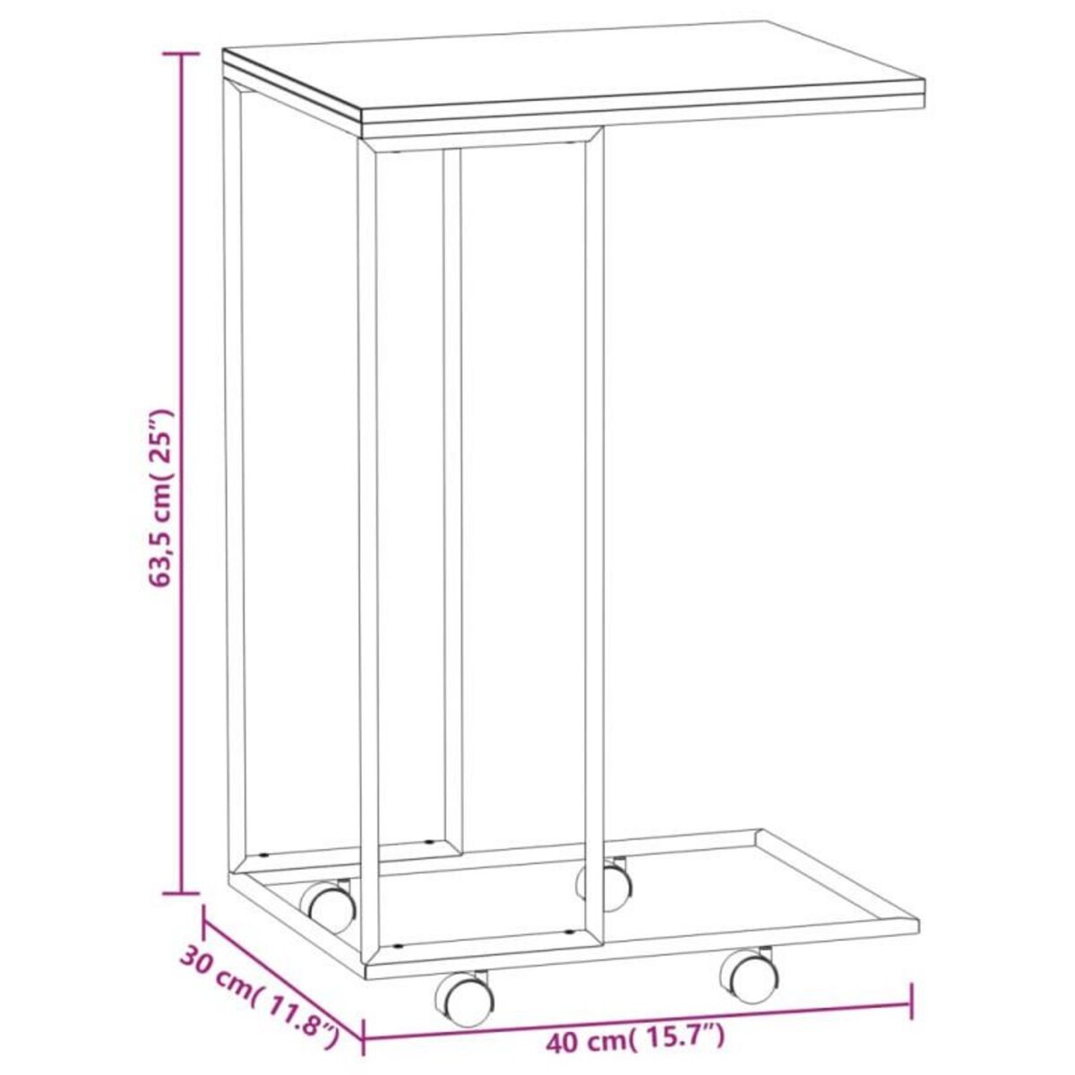 VIDAXL Table d appoint avec roues Blanc 40x30x63,5cm Bois d ingénierie