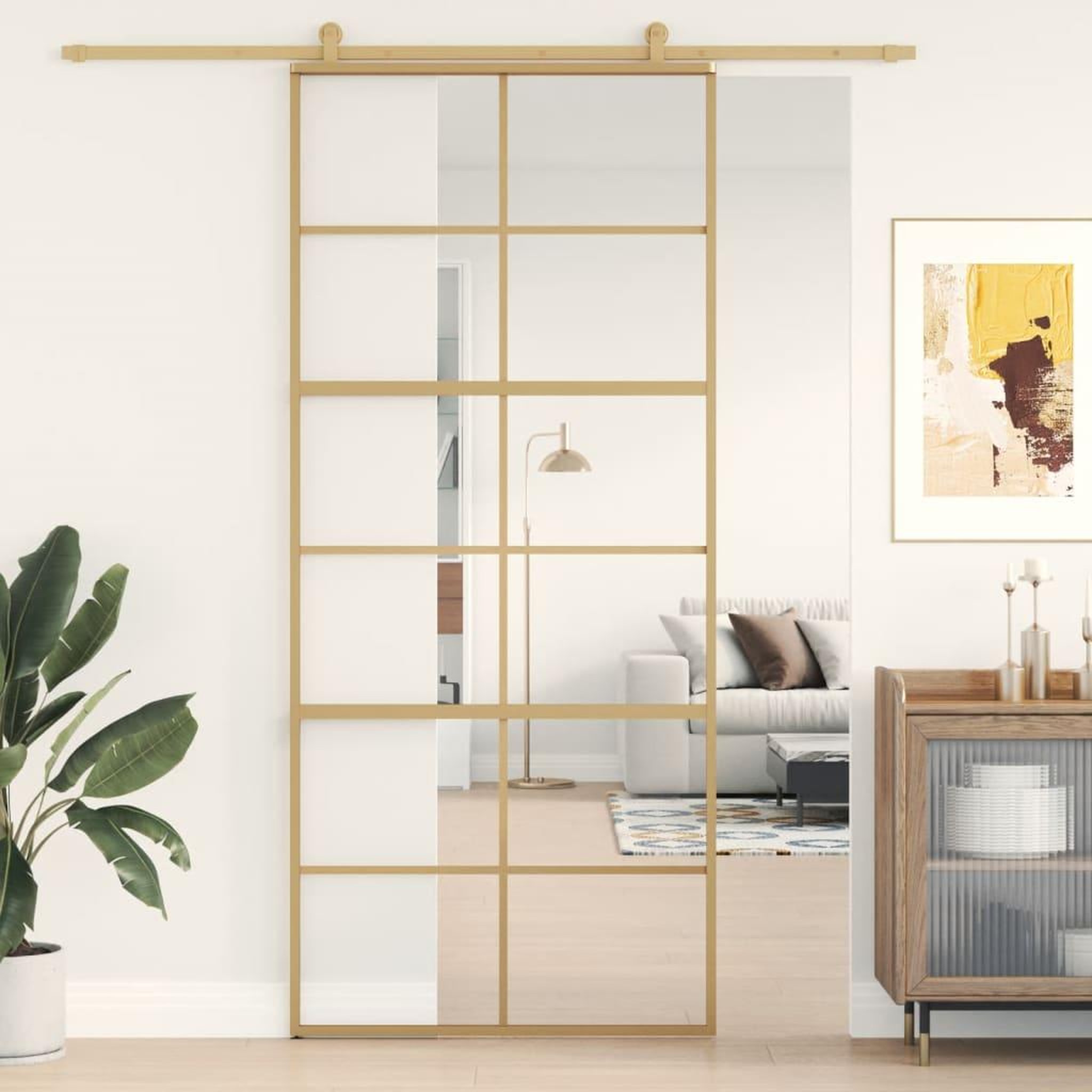 VIDAXL Porte coulissante dore 90x205 cm verre ESG clair et aluminium