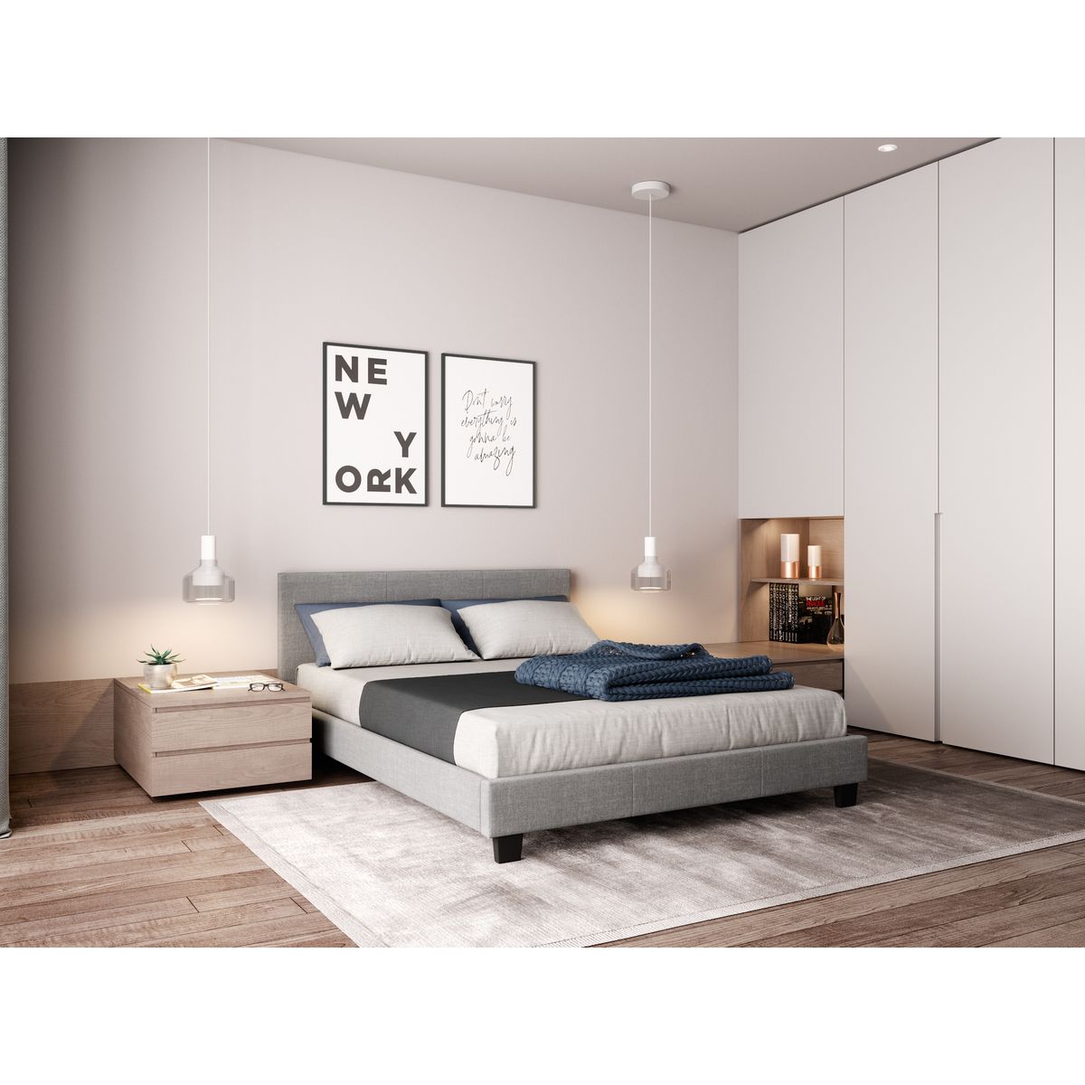 Lit revêtement tissu avec tête de lit et sommier à lattes 160x200 cm MARTIN