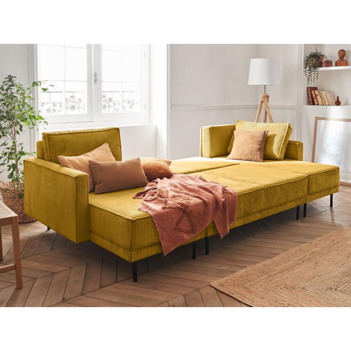 LISA DESIGN Charlie - canapé panoramique en u - 7 places - convertible avec coffre - en velours côtelé