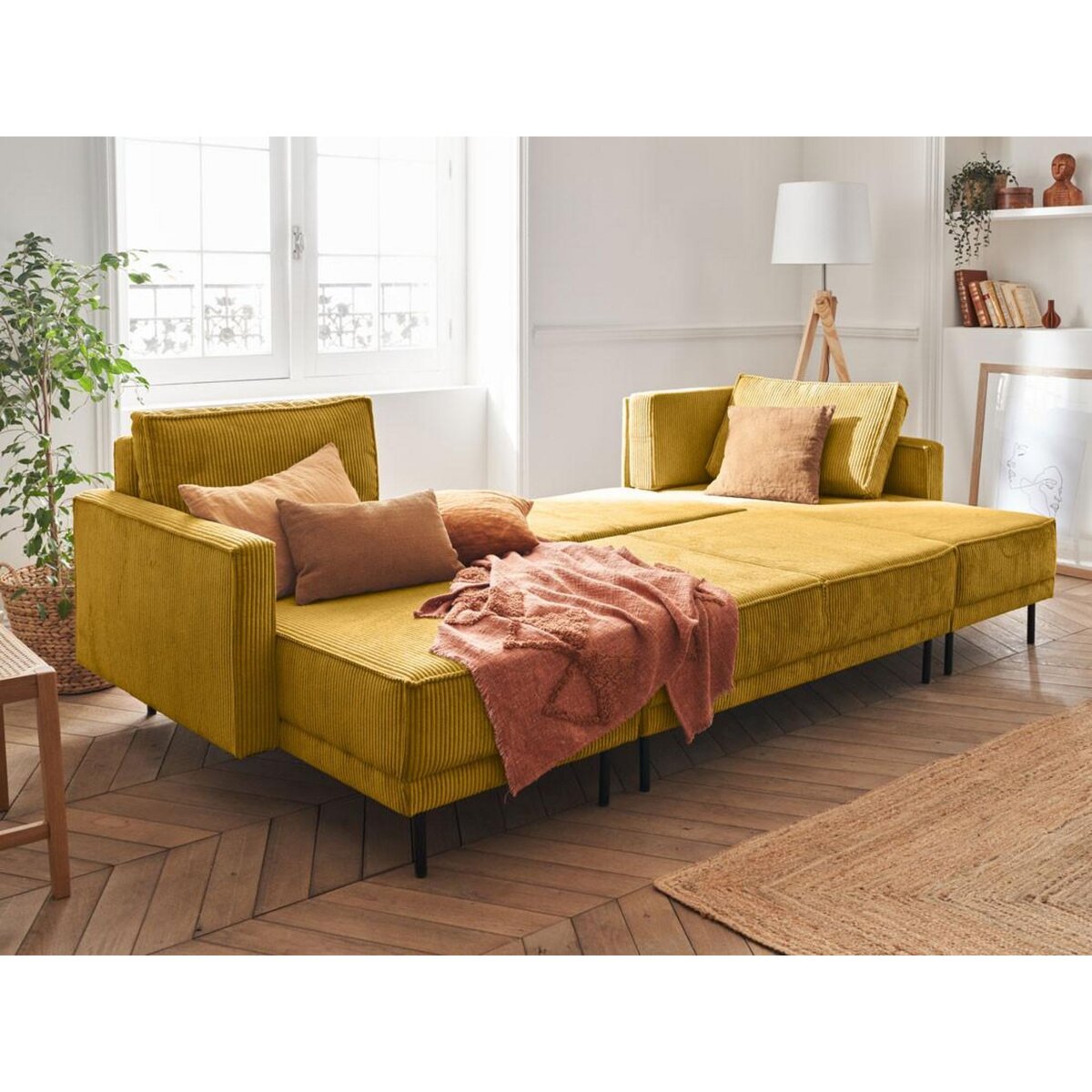 LISA DESIGN Charlie - canapé panoramique en u - 7 places - convertible avec coffre - en velours côtelé