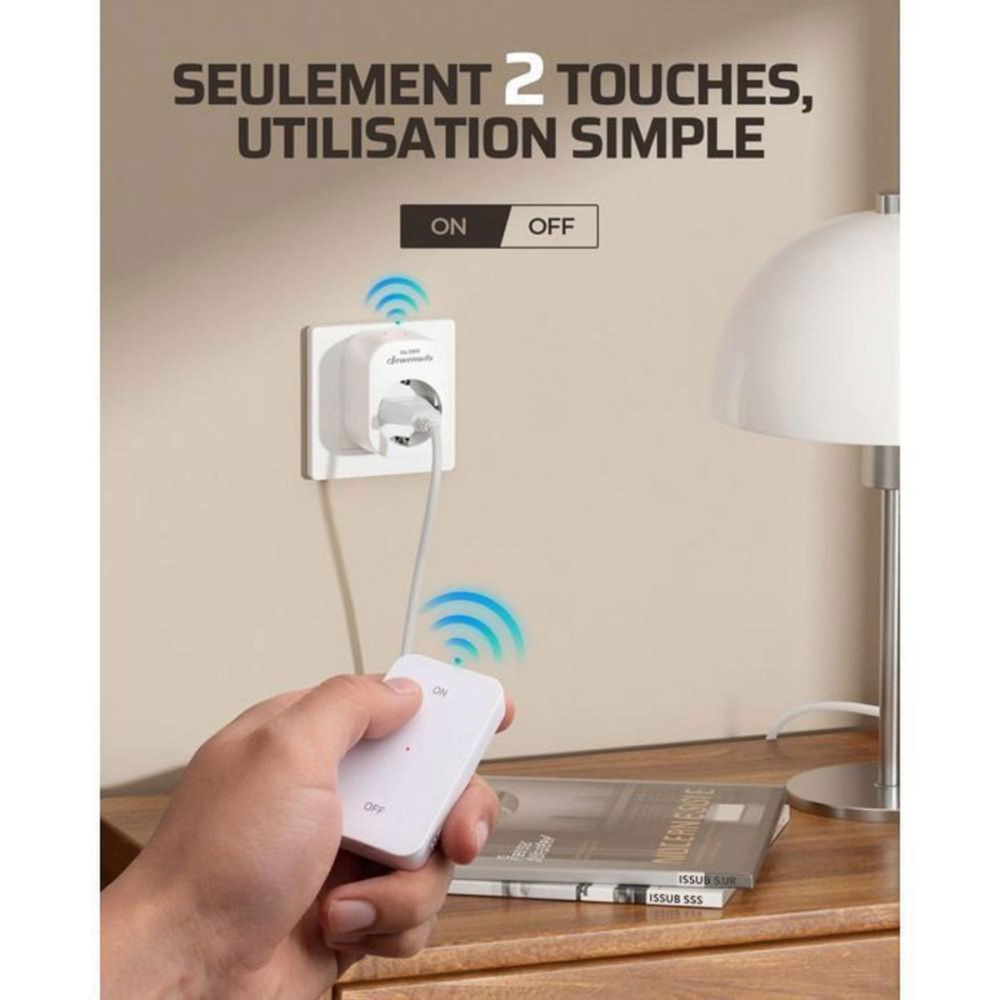 Voir la diapositive 2 : Prise télécommandée avec télécommande magnétique, blanc, type E/F, 16A 3680W, portée radio jusqu'à 30 m
