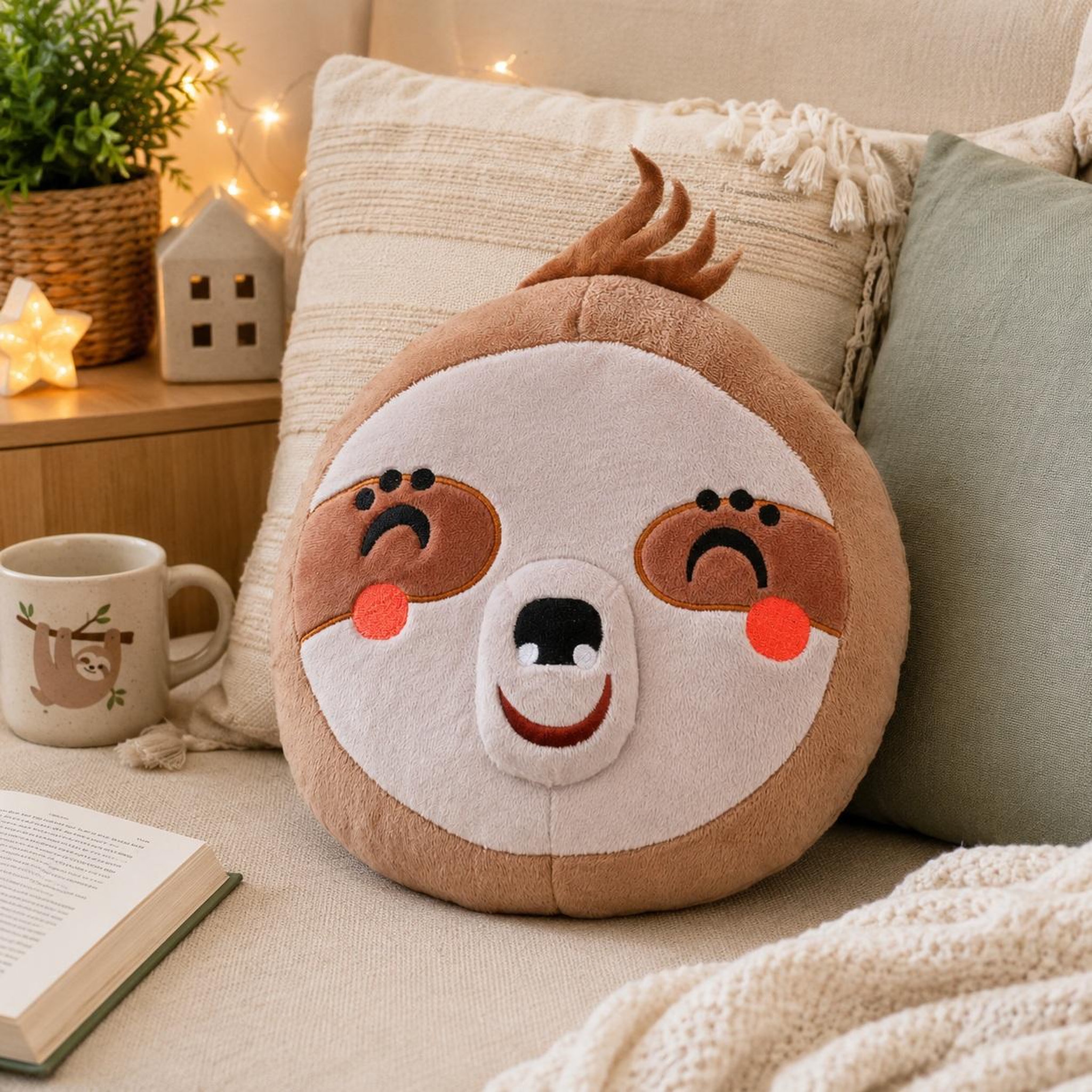Voir la diapositive 2 : Eden Coussin rond peluche paresseux 25 cm