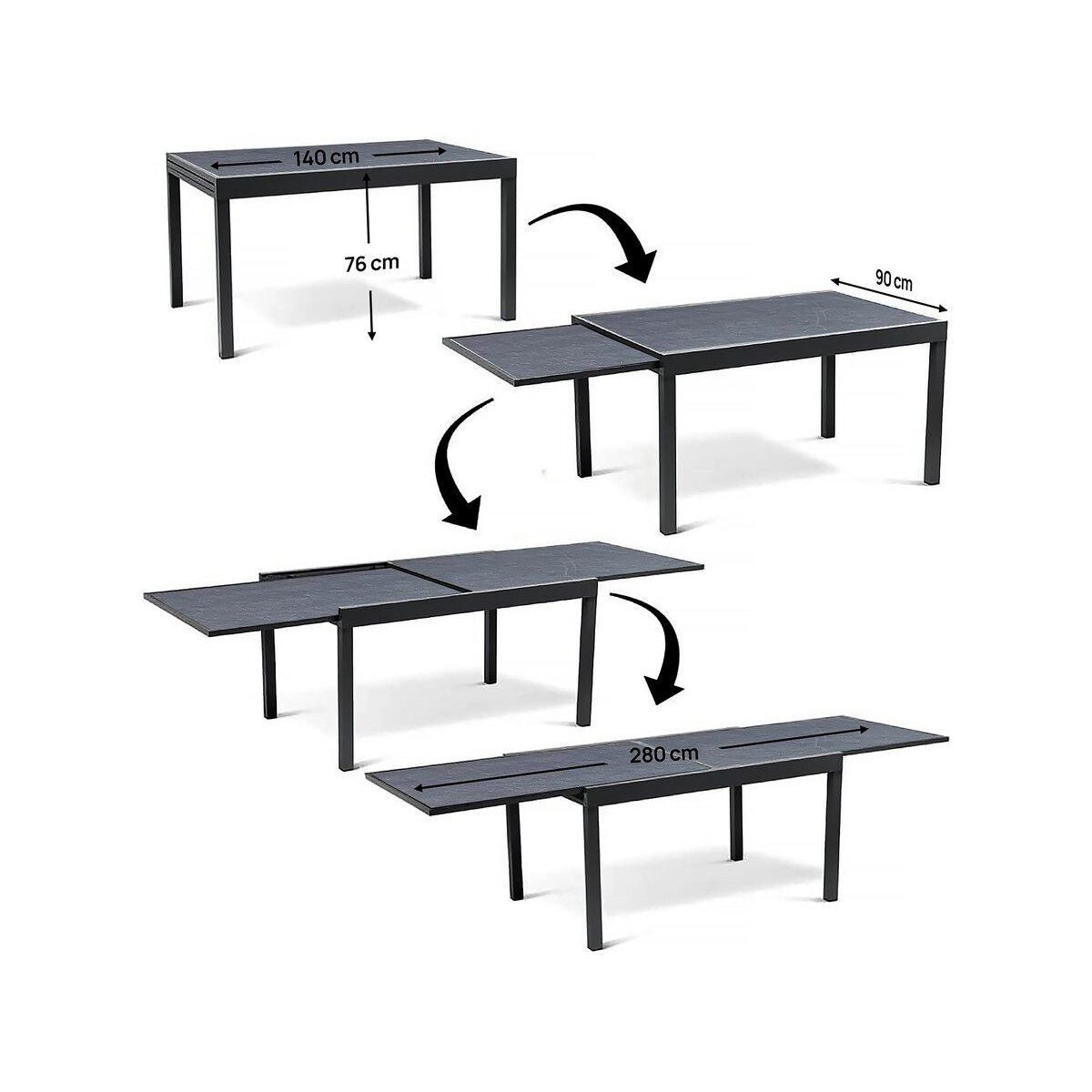 Habitat et Jardin Table de jardin en aluminium extensible  Lagos  - 140/280 x 90 x 76 cm - Noir