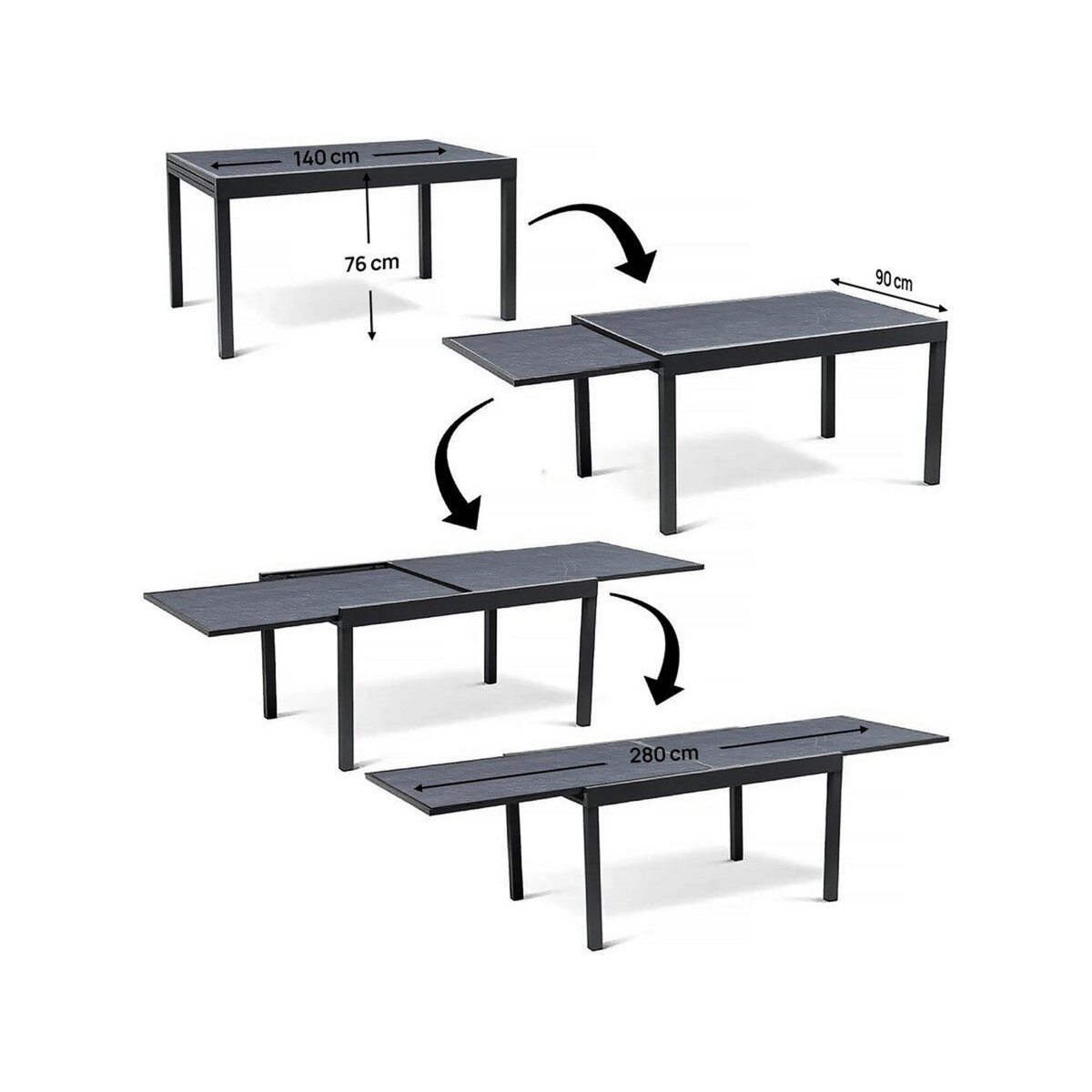 Habitat et Jardin Table de jardin en aluminium extensible  Lagos  - 140/280 x 90 x 76 cm - Noir