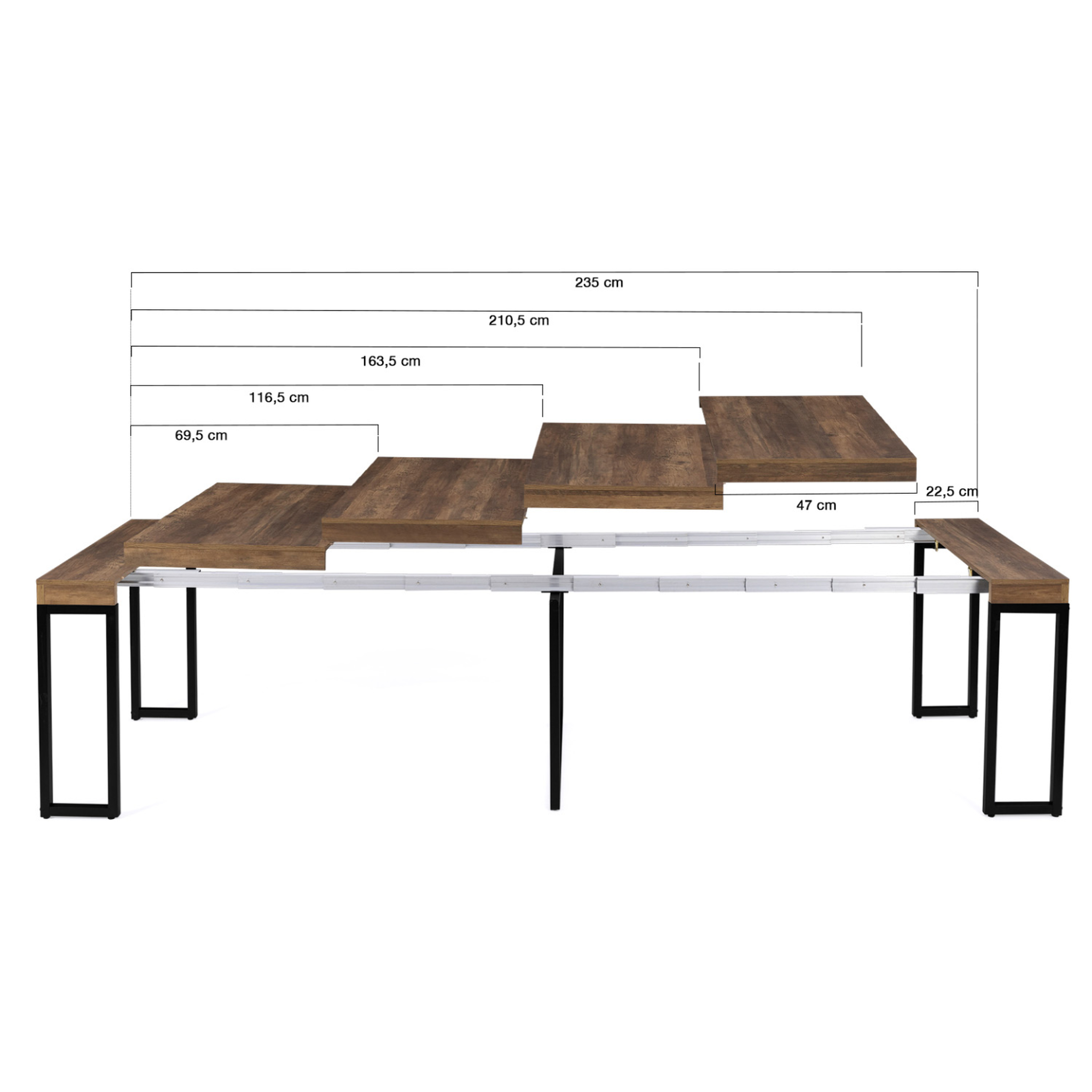 Voir la diapositive 4 : ID MARKET Table console extensible toronto 10 personnes 235 cm bois foncé noyer design industriel