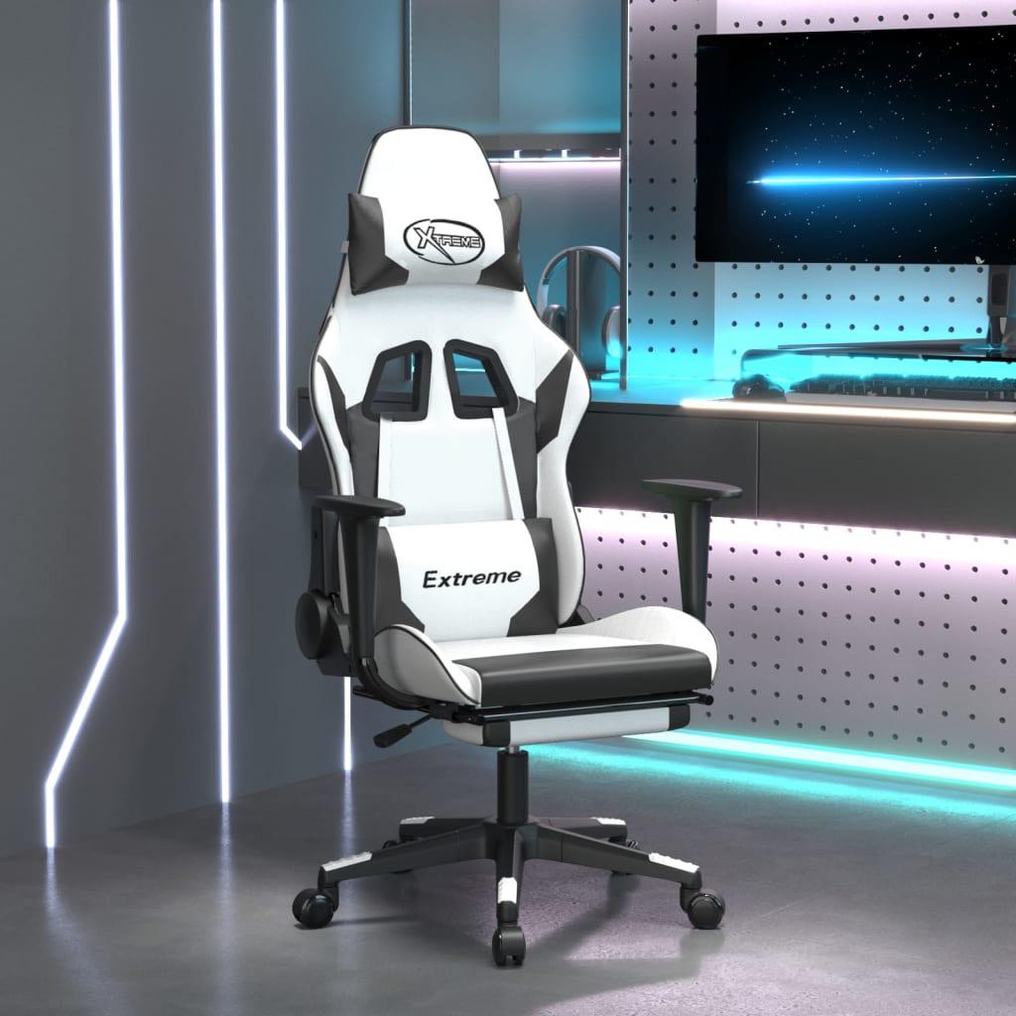 VIDAXL Chaise de jeu avec repose-pied Blanc et noir Similicuir