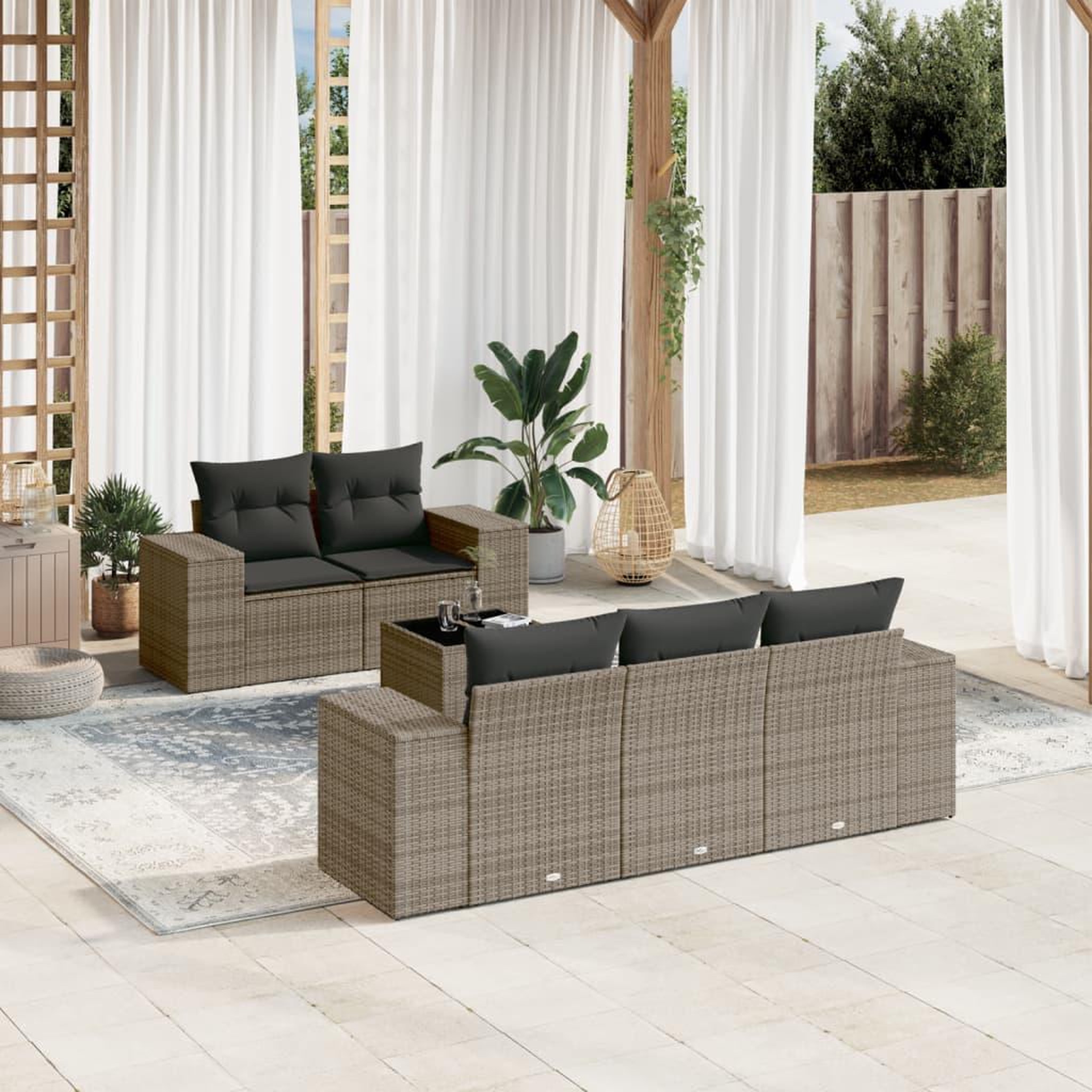 VIDAXL Salon de jardin 6 pcs avec coussins gris resine tressee