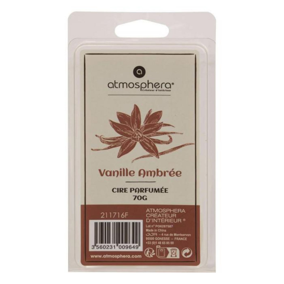 ATMOSPHERA Cire Parfumée à Brûler  Laura  70g Vanille Ambrée