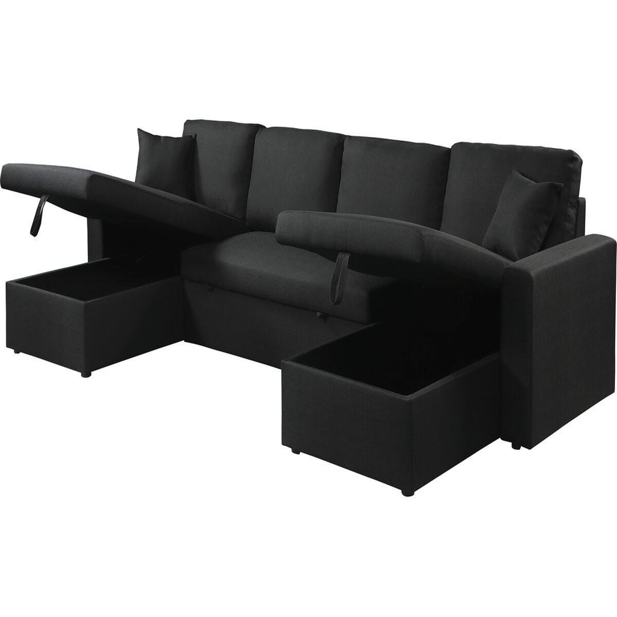 Voir la diapositive 4 : Habitat et Jardin Canapé d'angle panoramique convertible en tissu  alain  - 4 places - noir